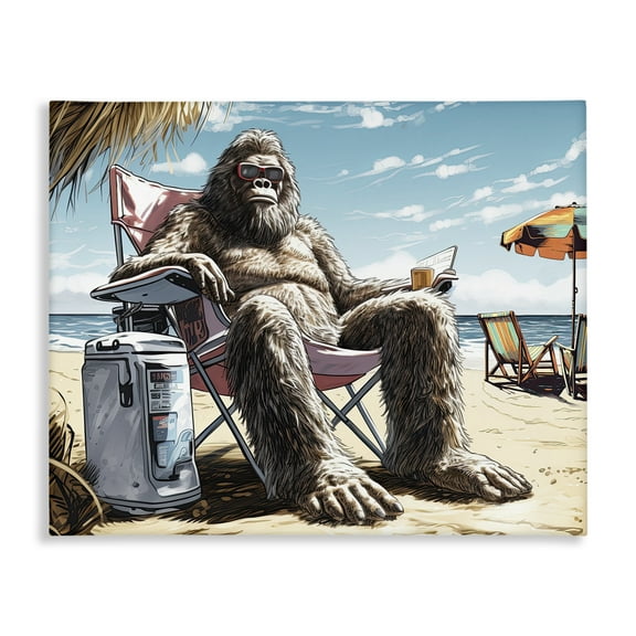 Stupell Industries Big Monster on Beach Fairy Tales & Fantasy Painting Gallery Wrapped Canvas Art Print Wall Art, 20 x 16