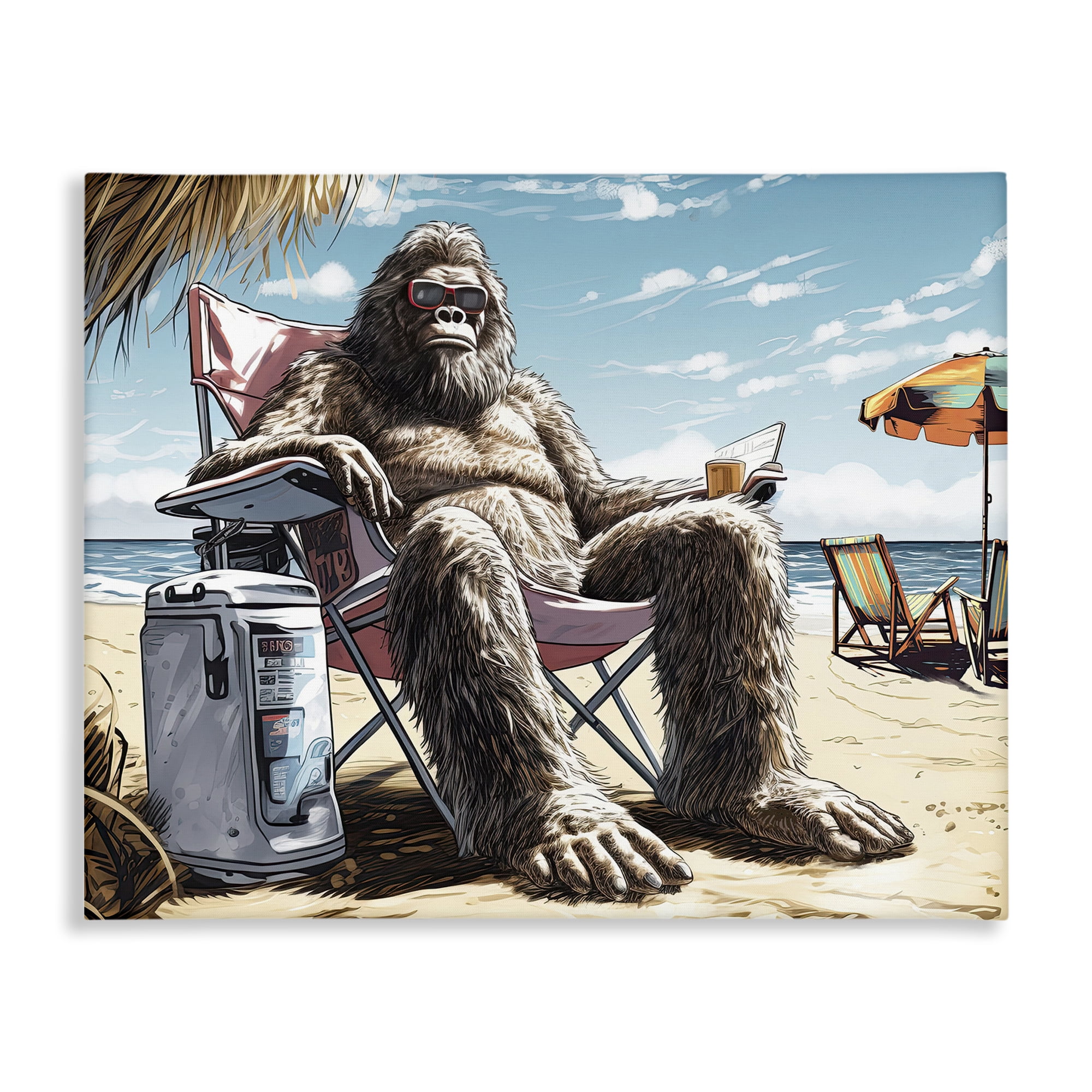 Stupell Industries Big Monster on Beach Fairy Tales & Fantasy Painting Gallery Wrapped Canvas Art Print Wall Art, 30 x 24