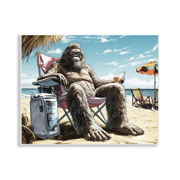 Stupell Industries Big Monster on Beach Fairy Tales & Fantasy Painting Unframed Art Print Wall Art, 14 x 11
