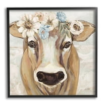 Stupell Industries Big Nose Boho Farm Cow Daisy Flower Crown, 12 x 12, Design by Jeanette Vertentes