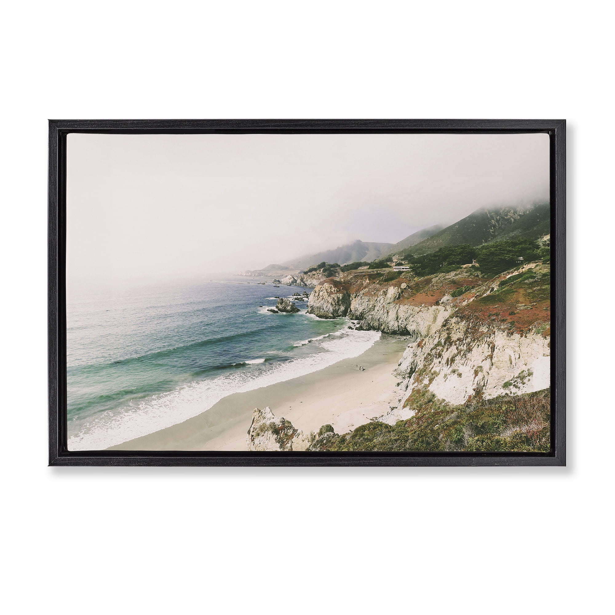 Stupell Industries Big Sur Coast View Landscape & Nature Photography Black Floater Framed Canvas Art Print Wall Art, 25 x 17