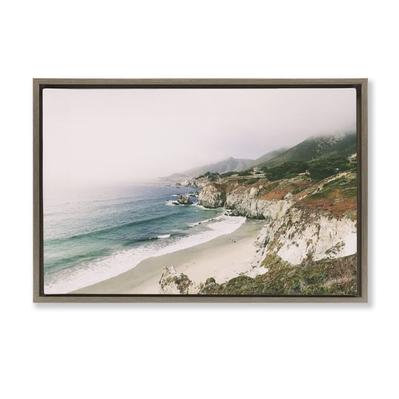 Stupell Industries Big Sur Coast View Landscape & Nature Photography Brown Floater Framed Canvas Art Print Wall Art, 31 x 21