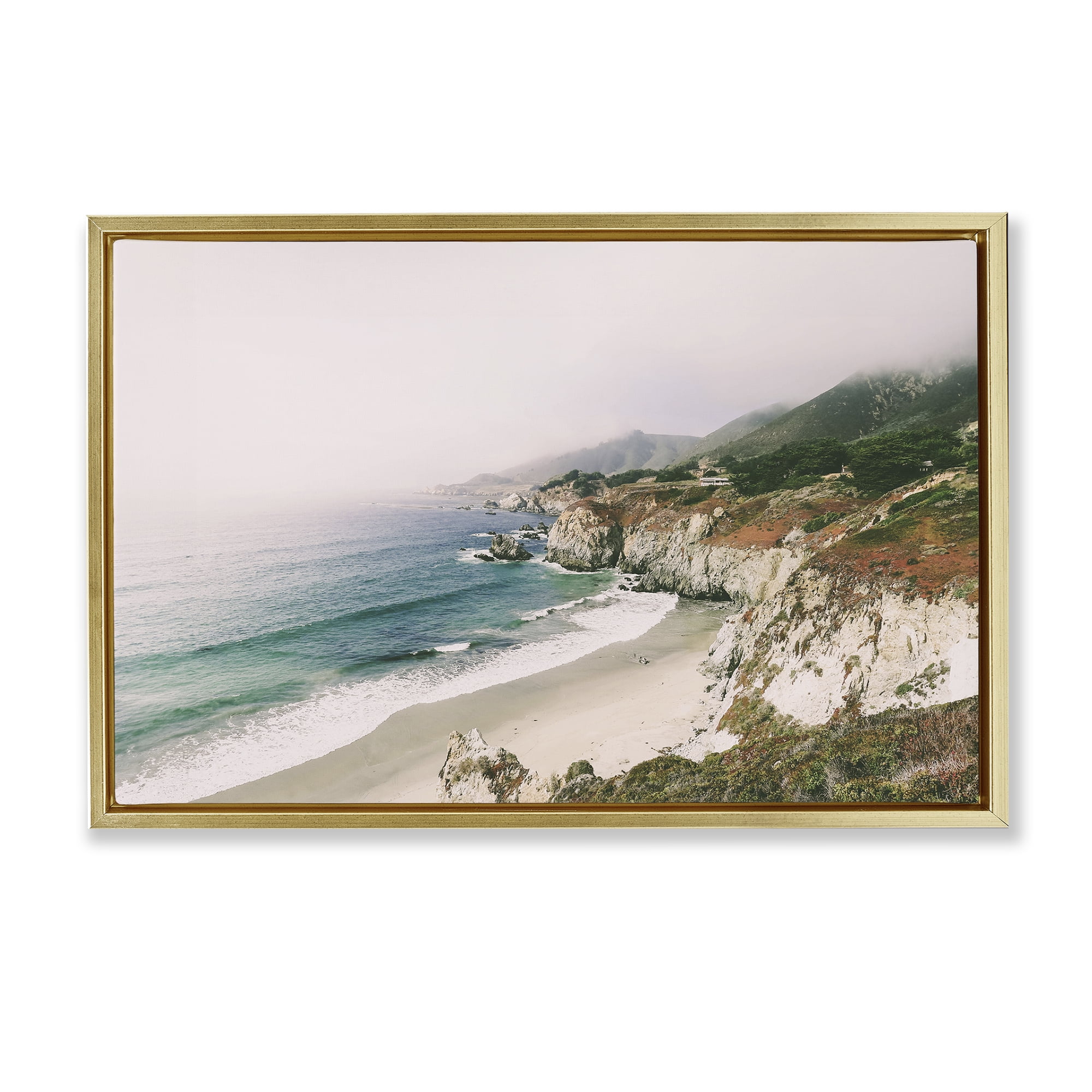 Stupell Industries Big Sur Coast View Landscape & Nature Photography Gold Floater Framed Canvas Art Print Wall Art, 31 x 21