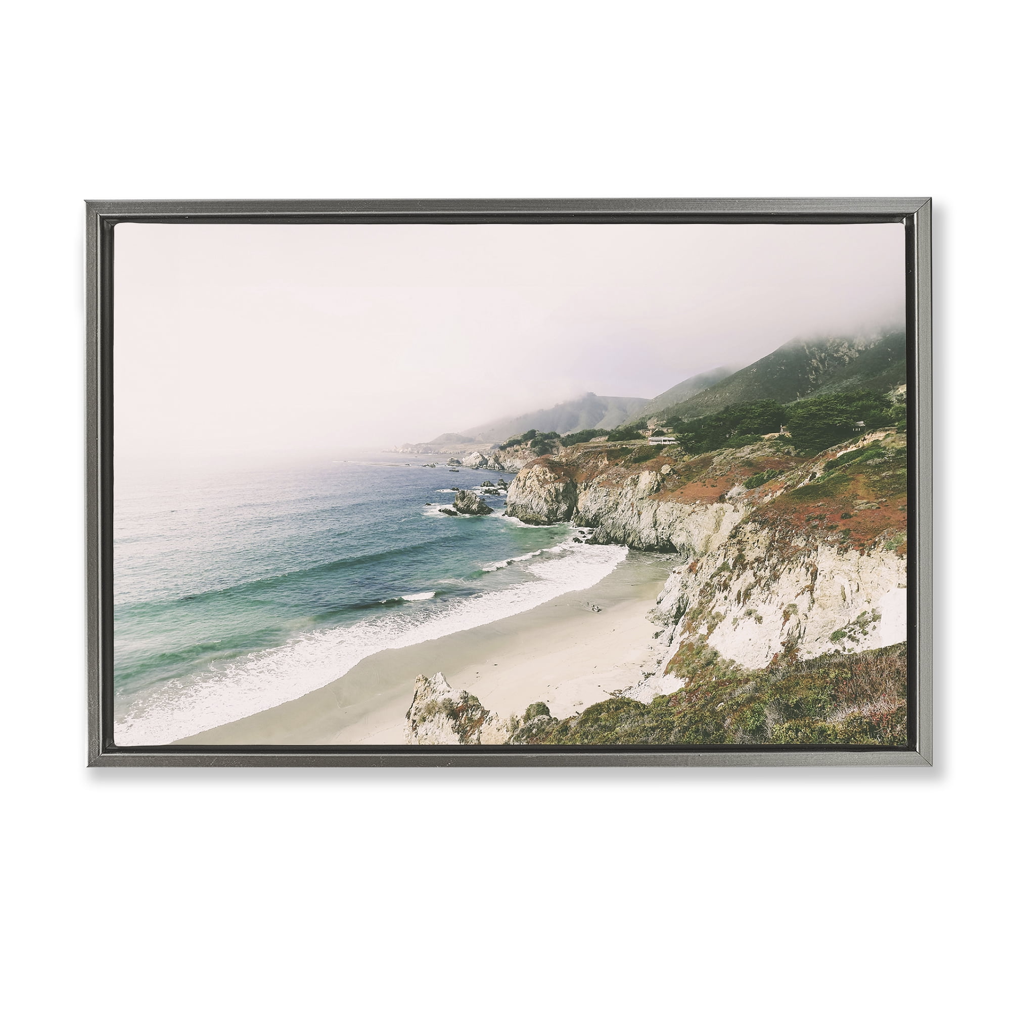 Stupell Industries Big Sur Coast View Landscape & Nature Photography Gray Floater Framed Canvas Art Print Wall Art, 25 x 17