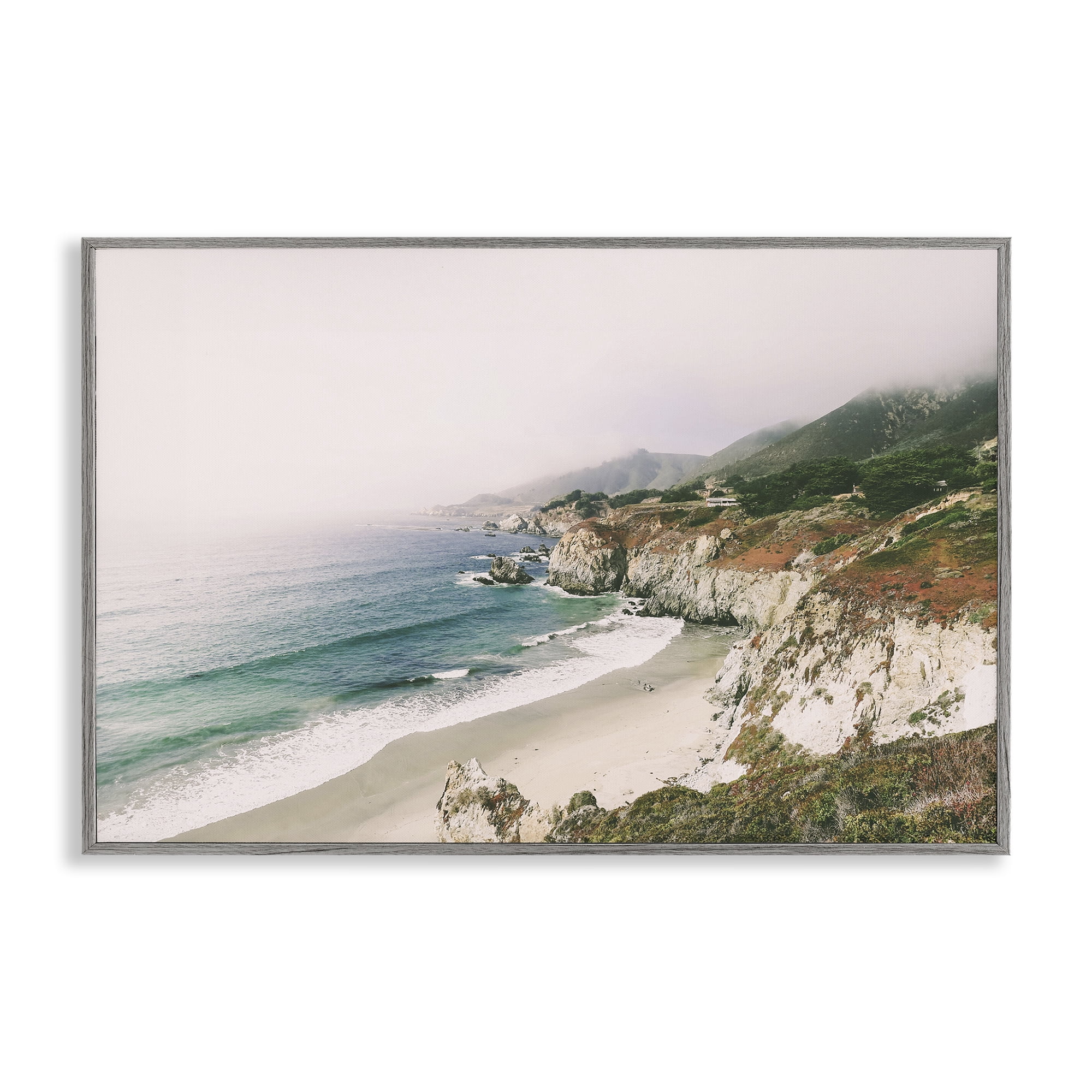 Stupell Industries Big Sur Coast View Landscape & Nature Photography Gray Framed Art Print Wall Art, 18 x 12