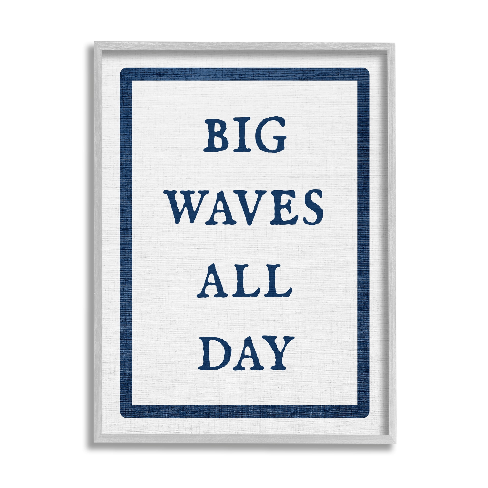 Stupell Industries Big Waves All Day Phrase Nature Painting Gray Framed Art Print Wall Art, 24 x 30