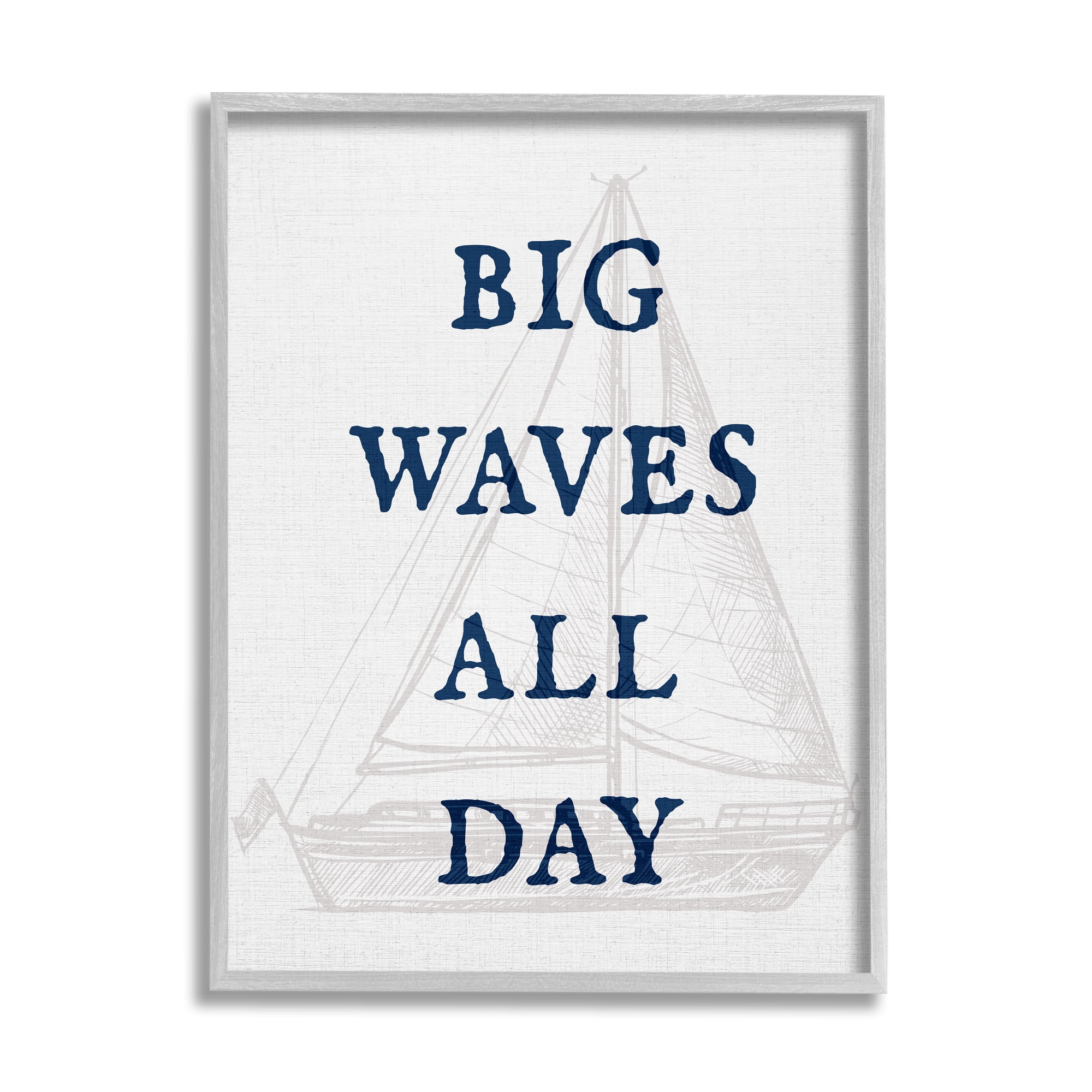 Stupell Industries Big Waves Nautical Phrase Transportation Painting Gray Framed Art Print Wall Art, 11 x 14