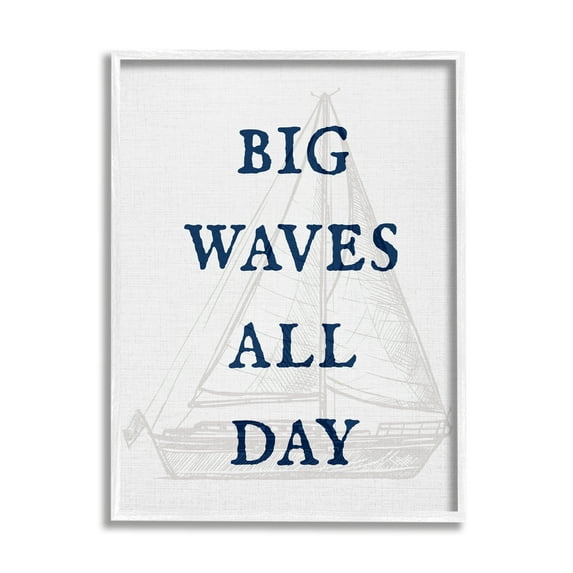 Stupell Industries Big Waves Nautical Phrase Transportation Painting White Framed Art Print Wall Art, 11 x 14