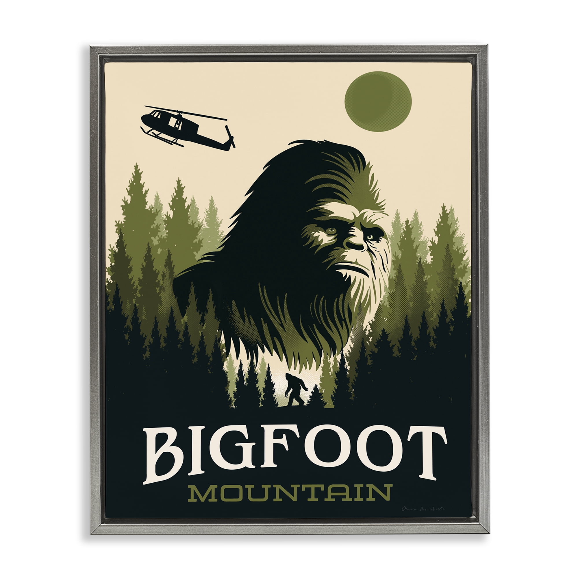 Stupell Industries Bigfoot Mountain Forest Gray Framed Floater Canvas Wall Art, design by Omar Escalante