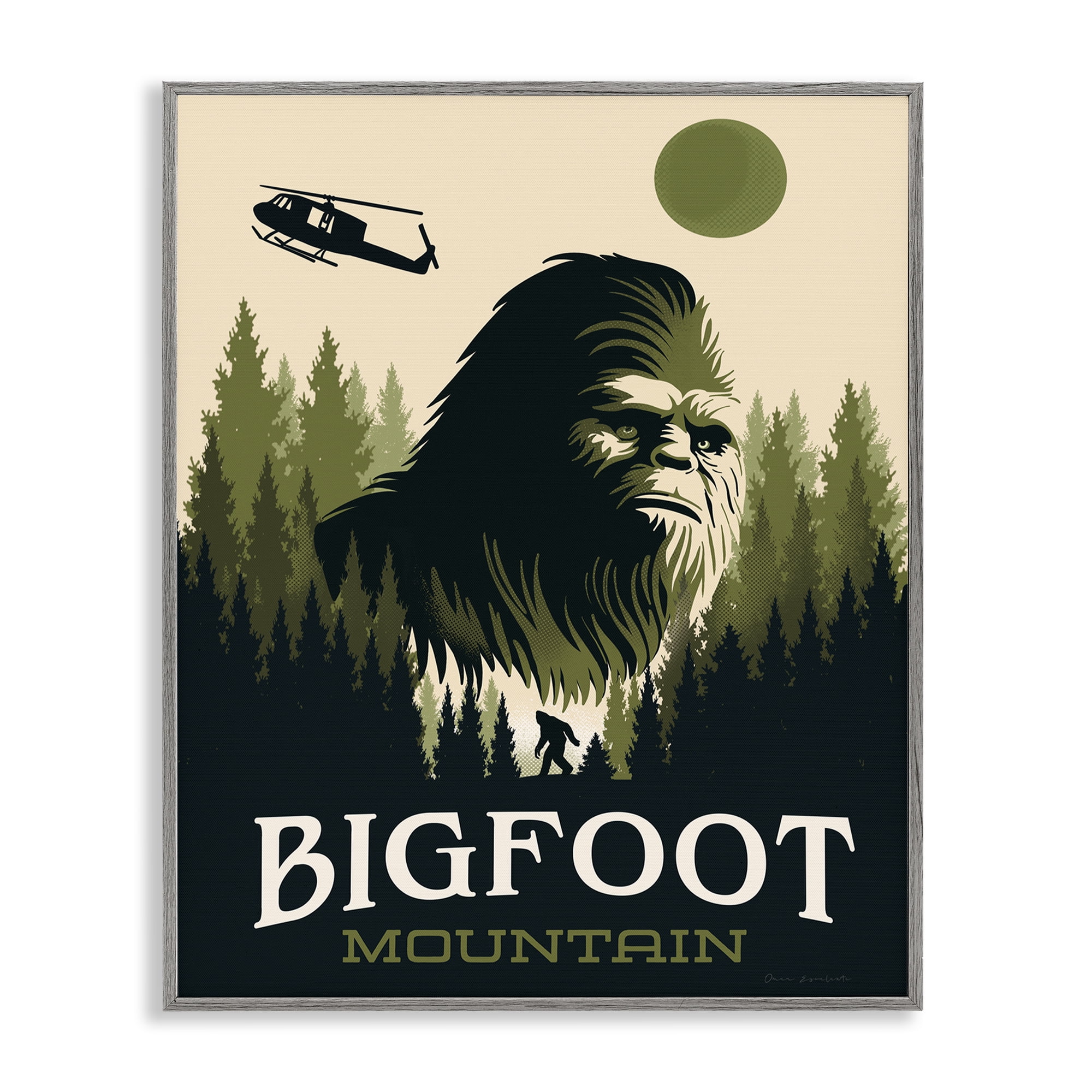 Stupell Industries Bigfoot Mountain Forest Gray Framed Giclee Art, design by Omar Escalante