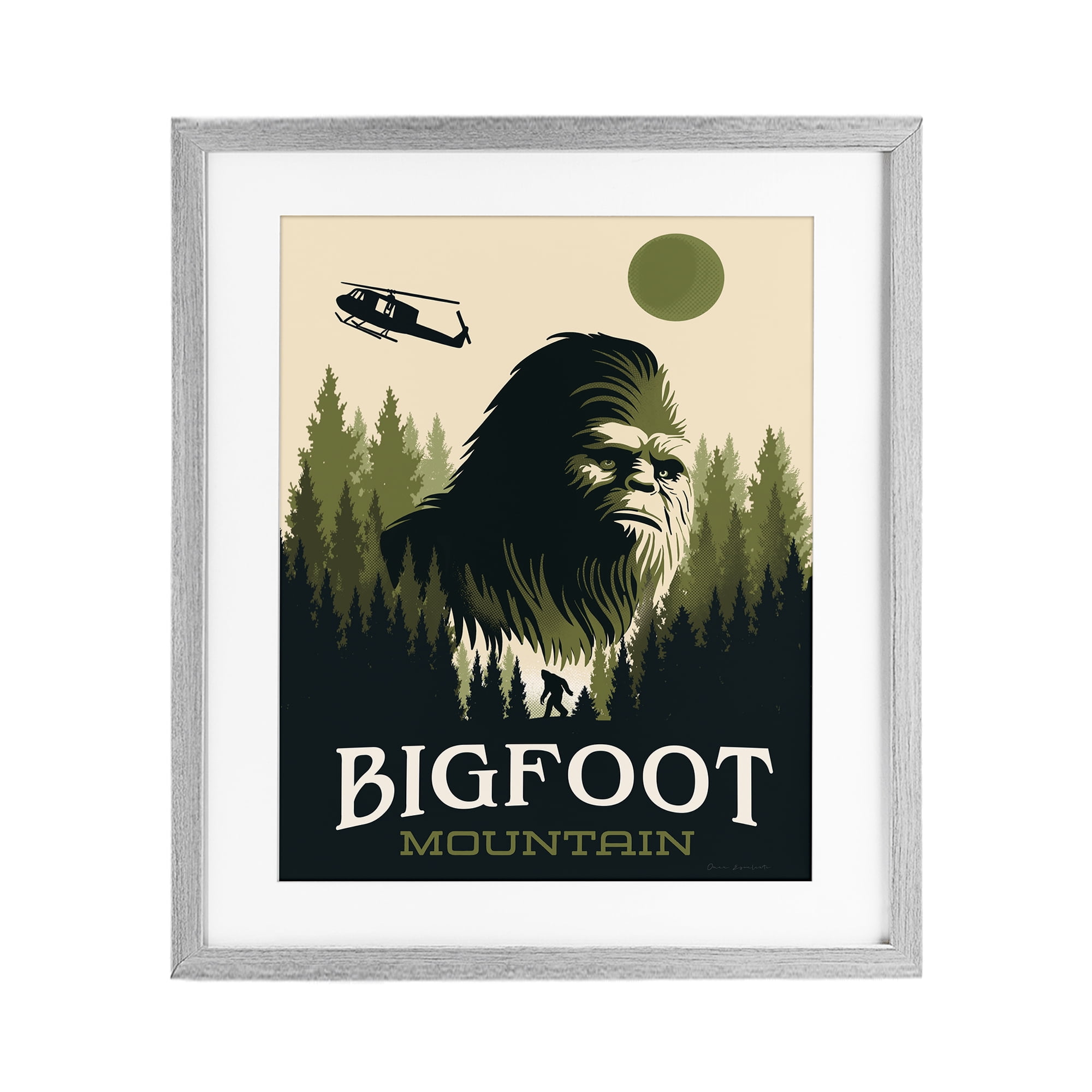 Stupell Industries Bigfoot Mountain Forest Gray Framed Print Under Glass, design by Omar Escalante