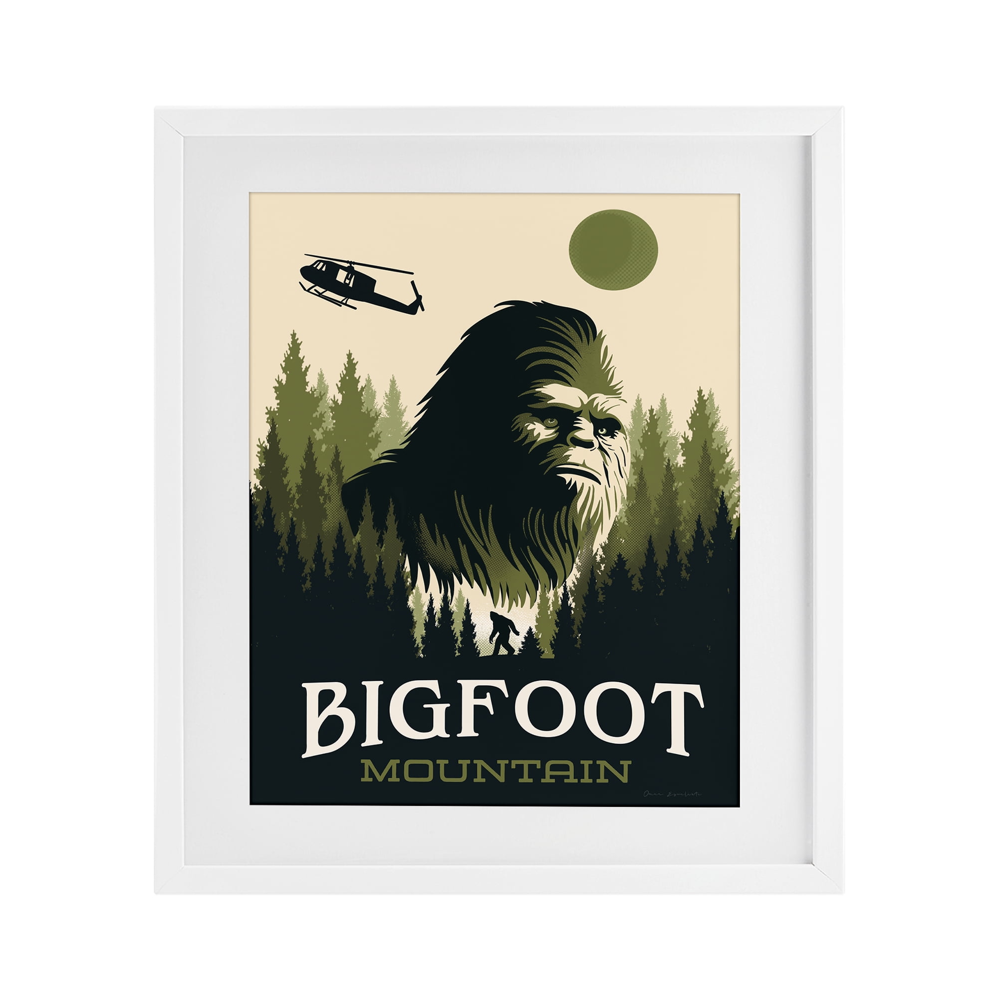 Stupell Industries Bigfoot Mountain Forest White Framed Print Under Glass, design by Omar Escalante