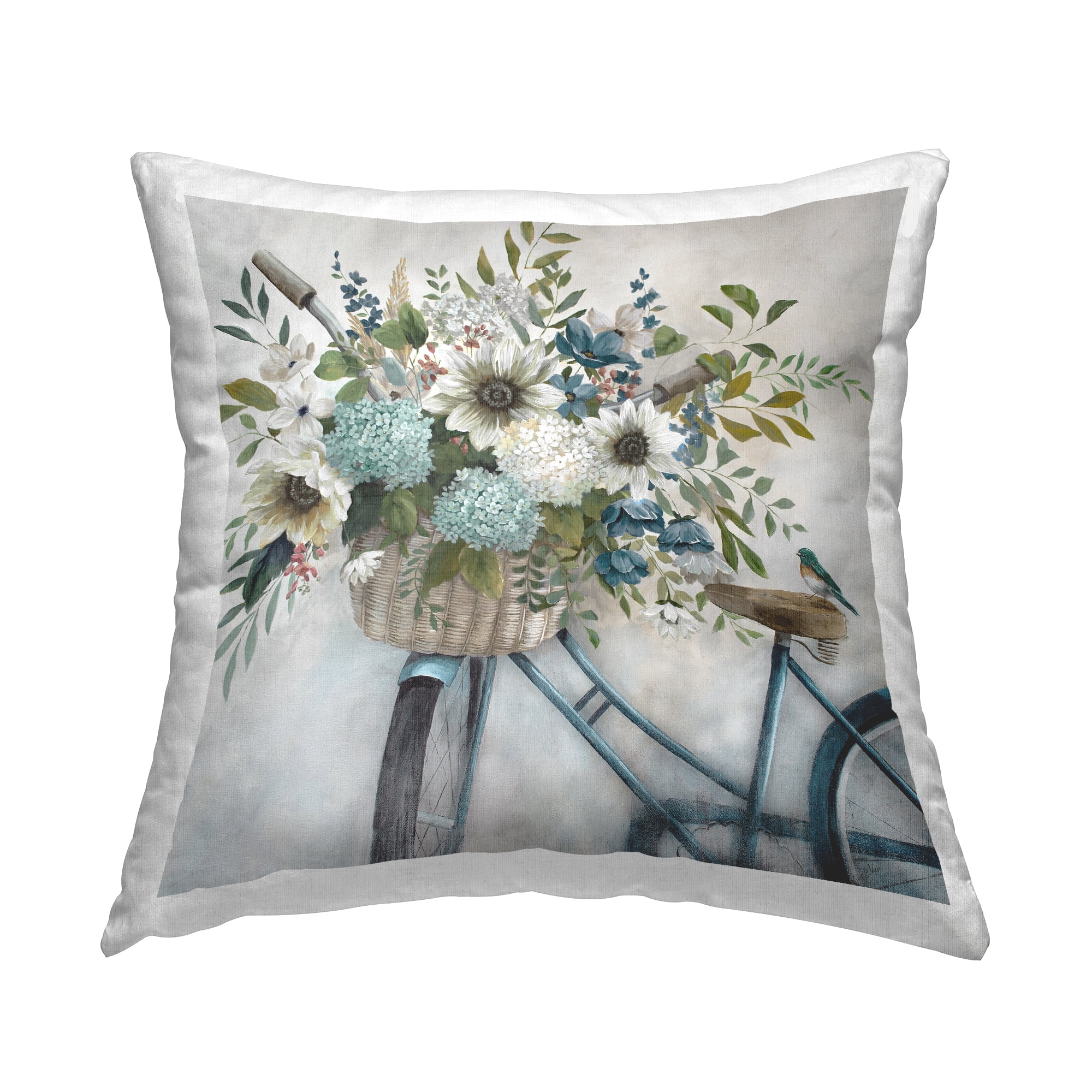 Stupell Industries Bike Basket Bouquet Decorative Printed Throw Pillow, 18 x 18