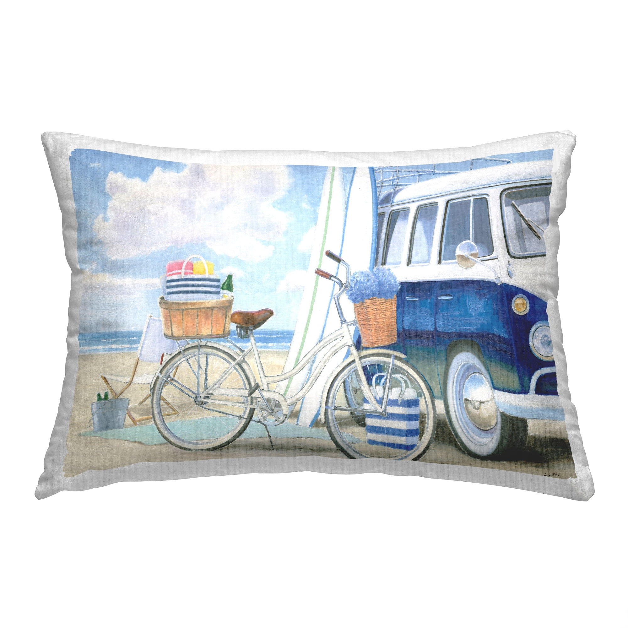 Stupell Industries Bike & Van on Shore Decorative Printed Throw Pillow, 14 x 20