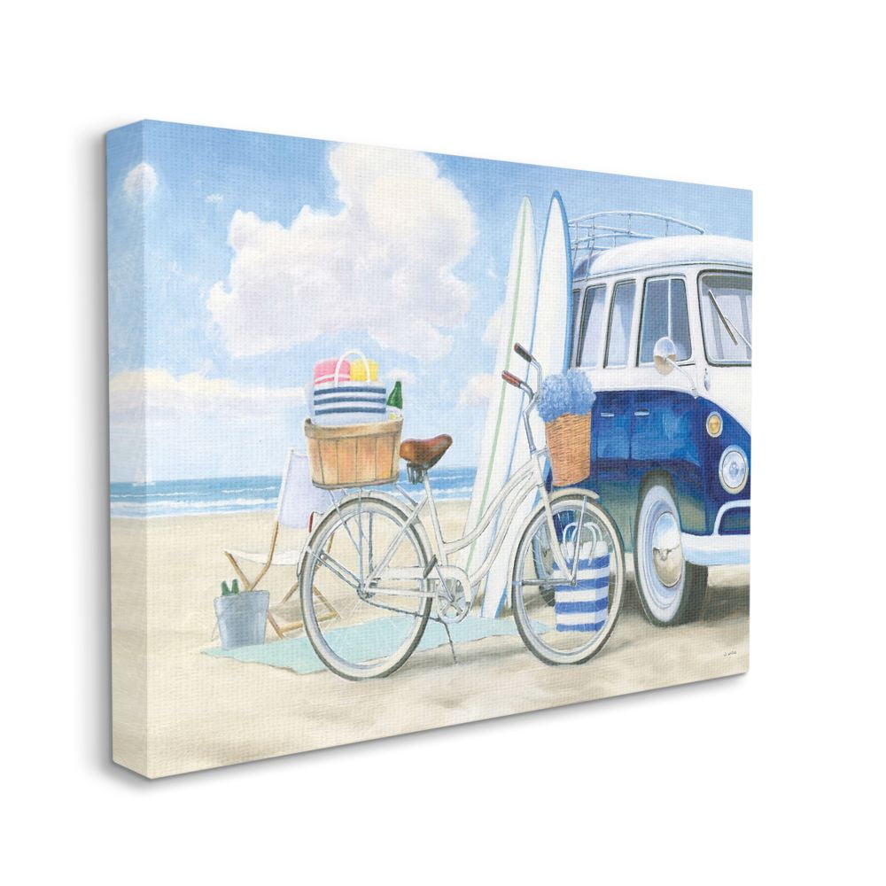 Beachside Bicycle and Van Coastal Canvas Wall Art