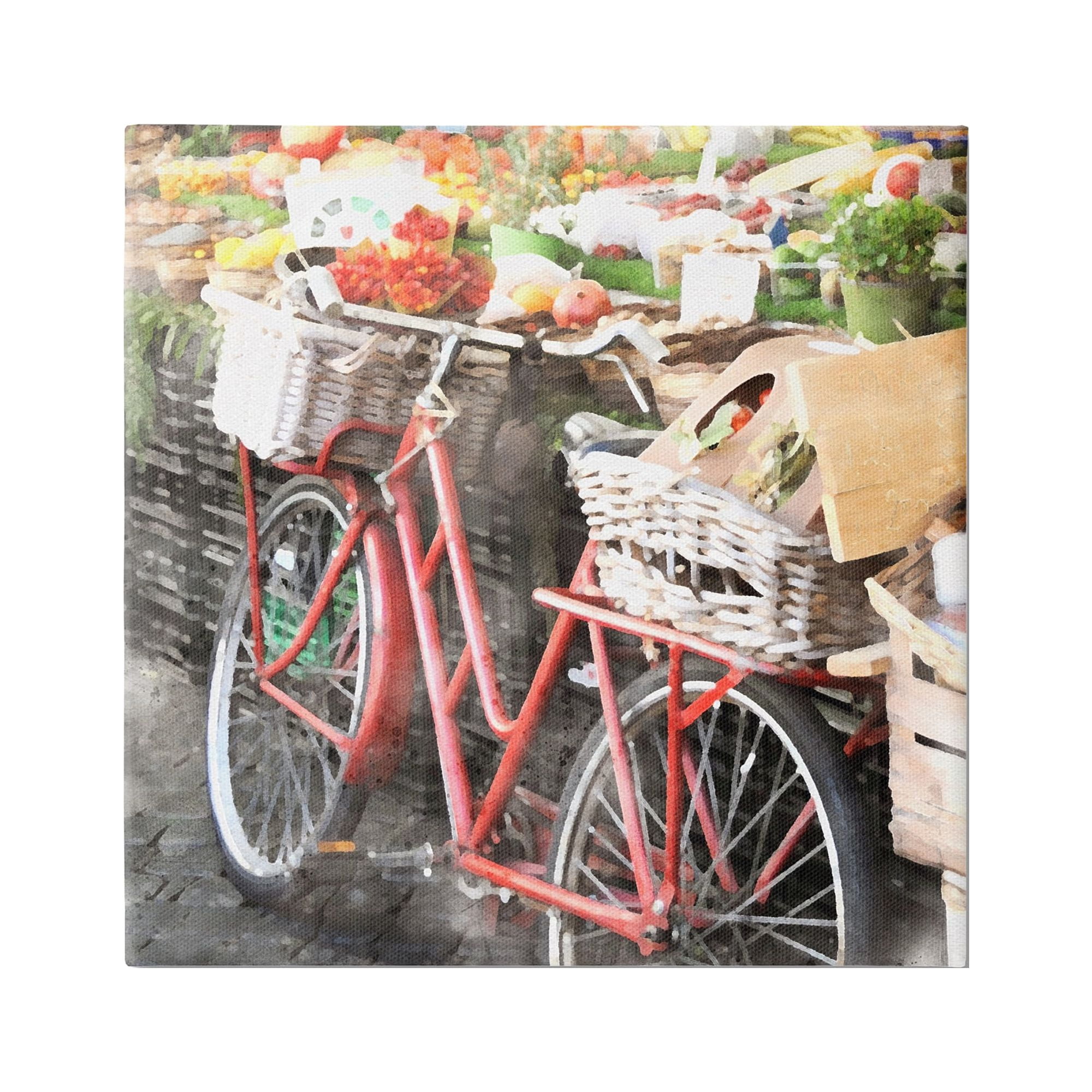 Stupell Industries Bike at Farmer's Market Transportation Painting Gallery Wrapped Canvas Print Wall Art, 24 x 24