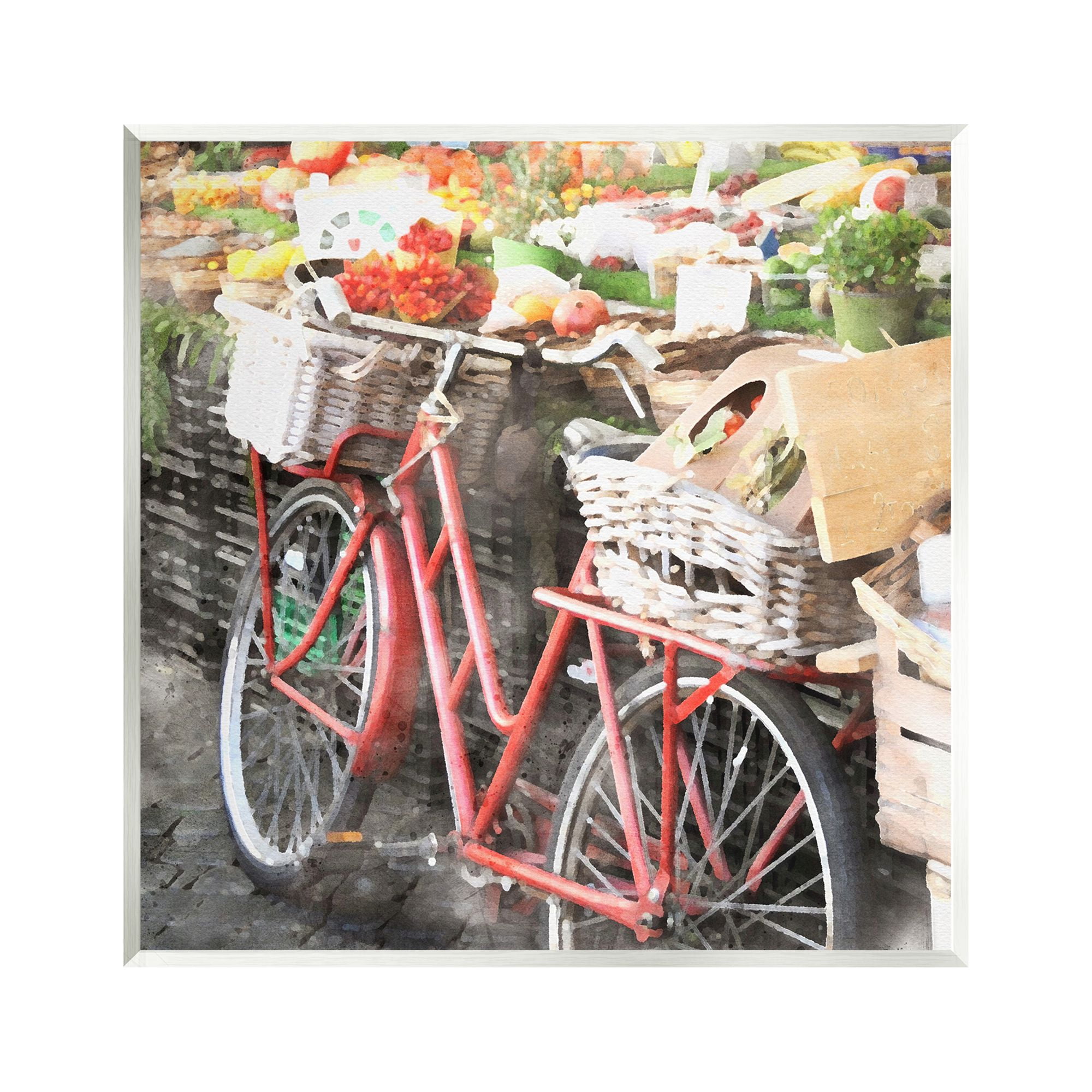 Stupell Industries Bike at Farmer's Market Transportation Painting Unframed Art Print Wall Art, 12 x 12
