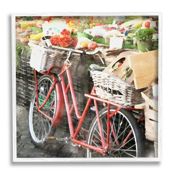 Stupell Industries Bike at Farmer's Market Transportation Painting White Framed Art Print Wall Art, 12 x 12