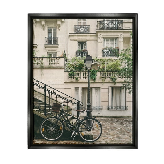 Stupell Industries Bike in Town Photography Travel & Places Photography Black Floater Framed Art Print Wall Art, 17 x 21