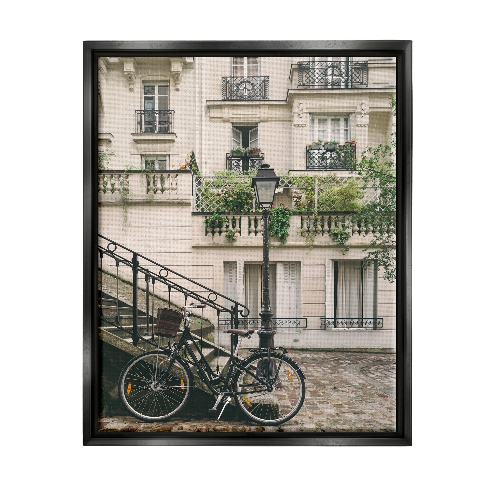 Stupell Industries Bike in Town Photography Travel & Places Photography Black Floater Framed Art Print Wall Art, 25 x 31