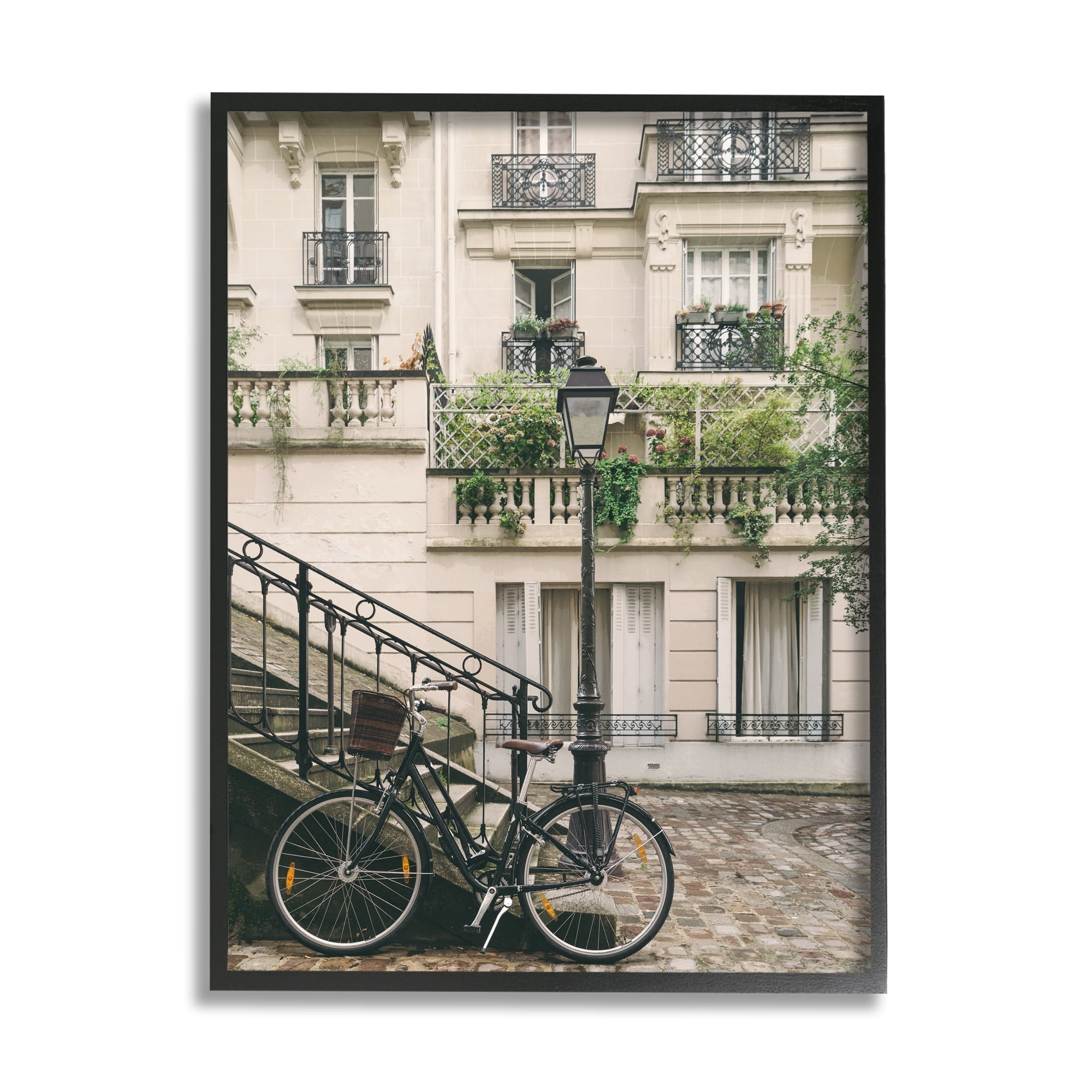 Stupell Industries Bike in Town Photography Travel & Places Photography Black Framed Art Print Wall Art, 16 x 20