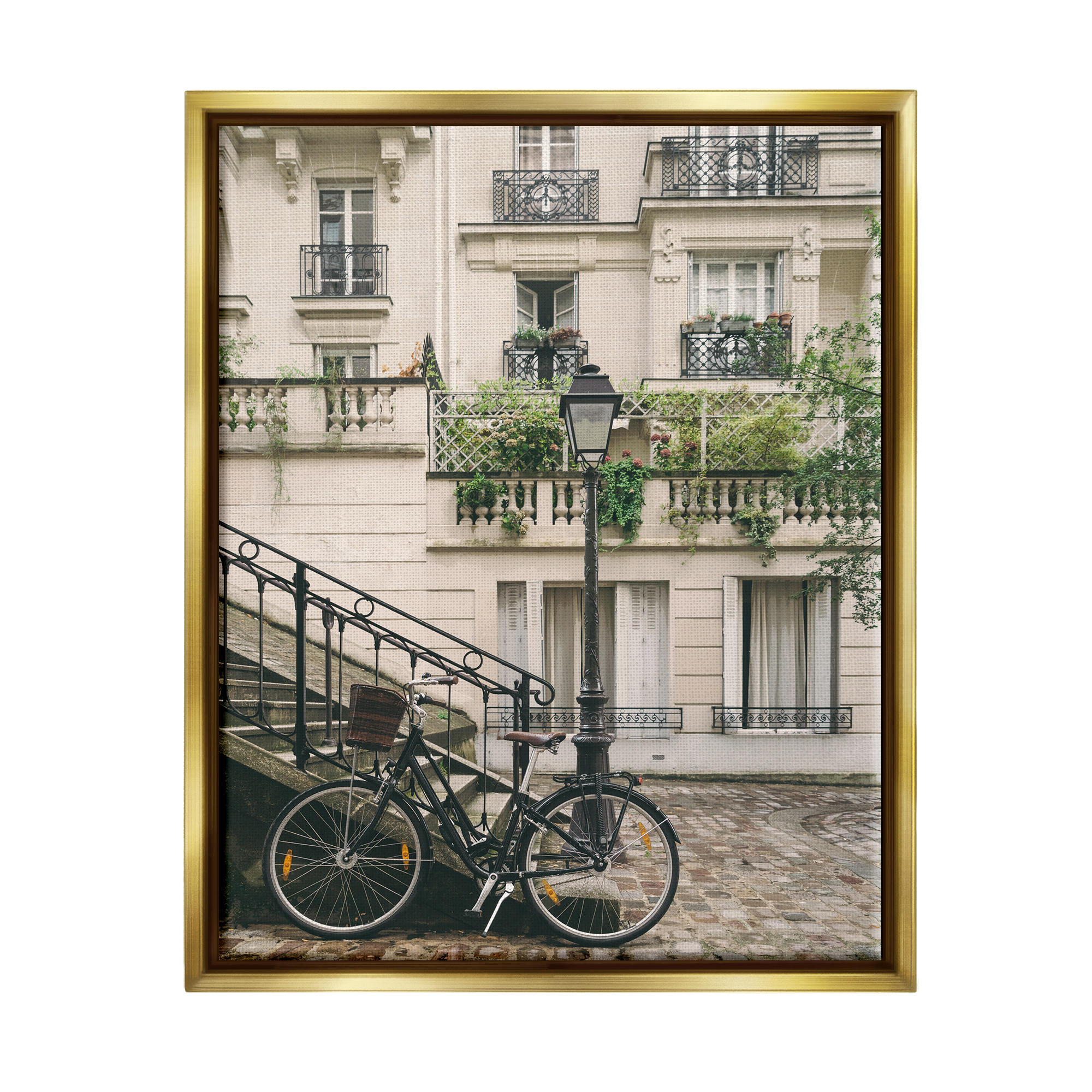 Gold Framed Urban Bicycle Canvas Print, 17 x 21
