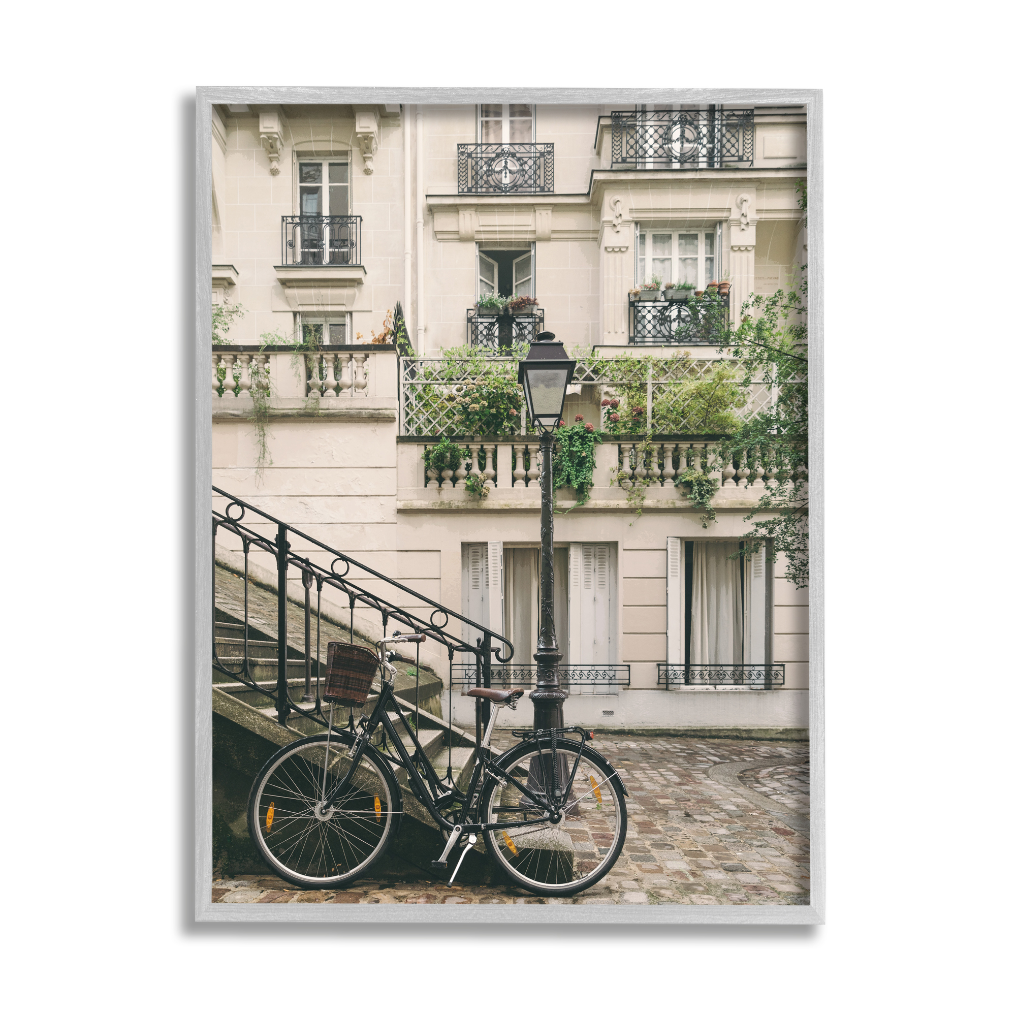 Stupell Industries Bike in Town Photography Travel & Places Photography Gray Framed Art Print Wall Art, 11 x 14