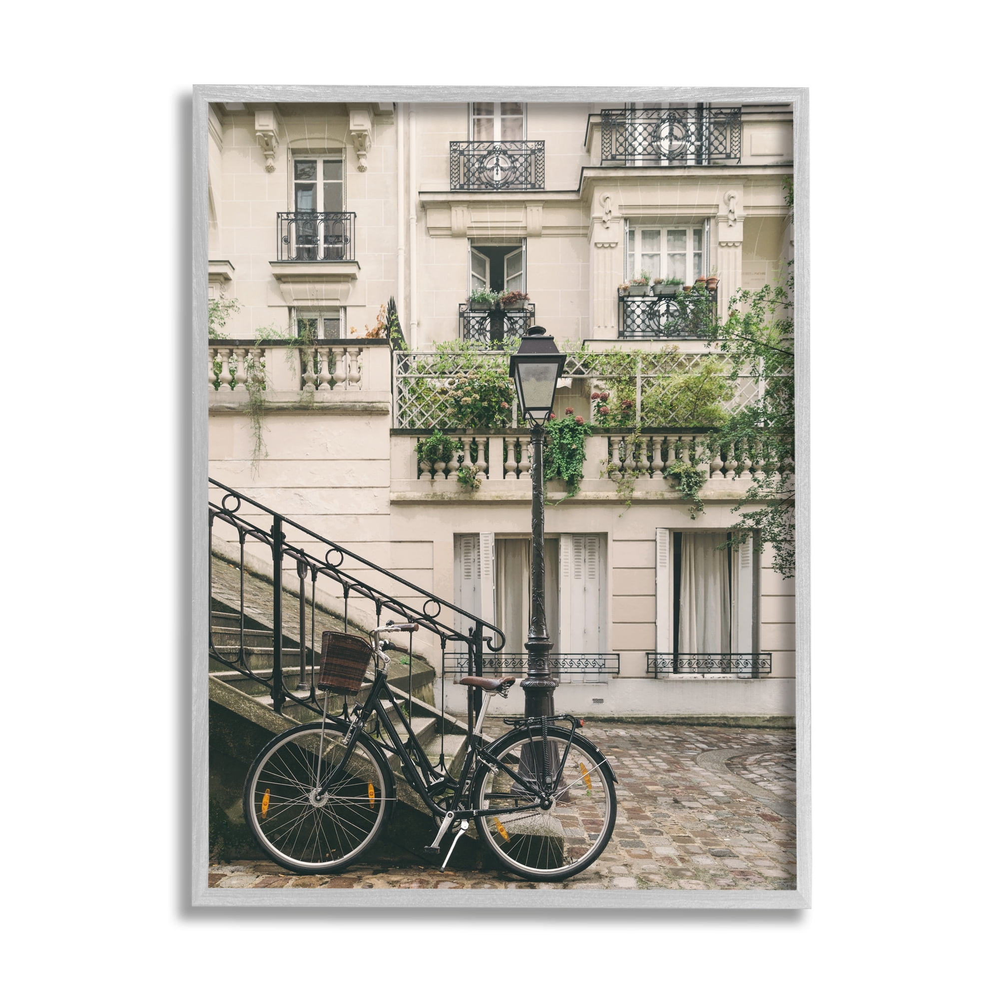 Stupell Industries Bike in Town Photography Travel & Places Photography Gray Framed Art Print Wall Art, 24 x 30