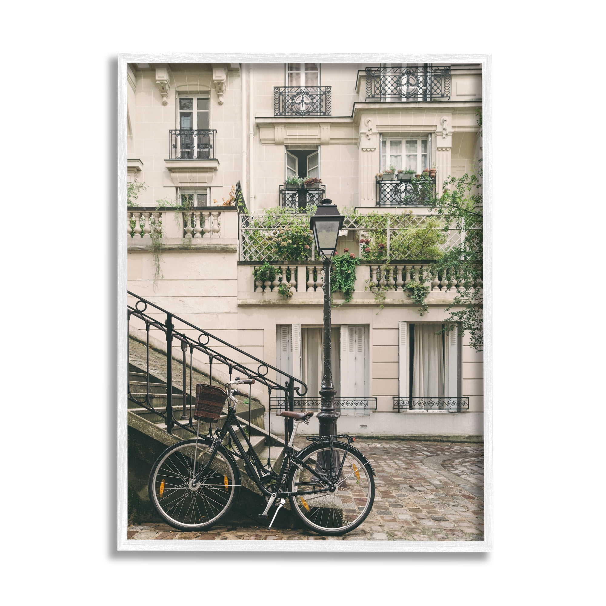 Stupell Industries Bike in Town Photography Travel & Places Photography White Framed Art Print Wall Art, 11 x 14