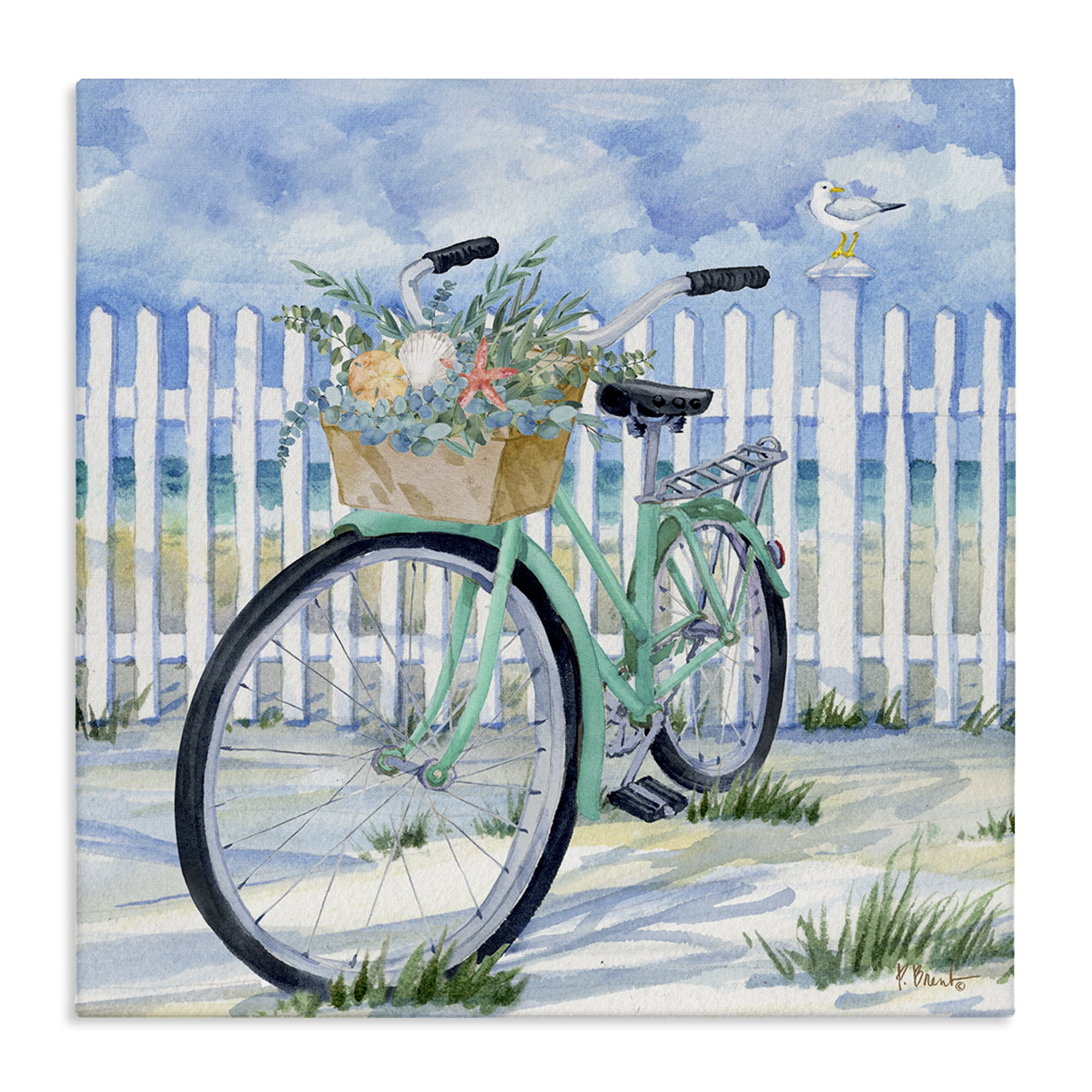 Stupell Industries Bike on Rosemary Beach Transportation Painting Wrapped Canvas Art Print Wall Art, 36 x 36