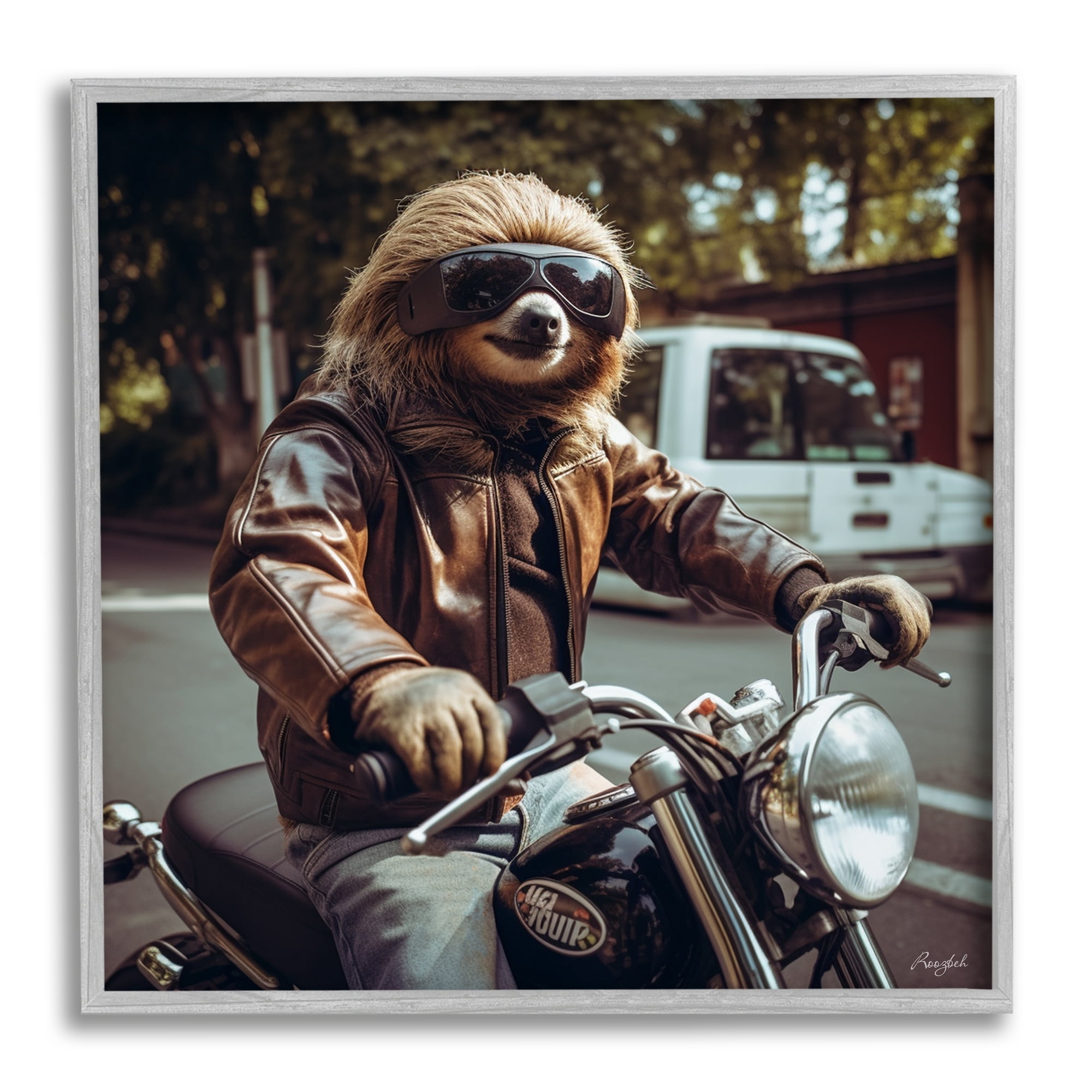 Stupell Industries Biker Animal Portrait Animals & Insects Painting Gray Framed Art Print Wall Art, 12 x 12