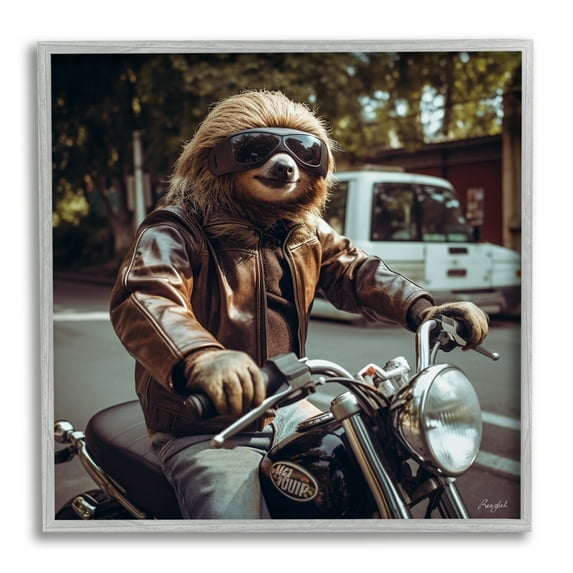 Stupell Industries Biker Animal Portrait Animals & Insects Painting Gray Framed Art Print Wall Art, 17 x 17
