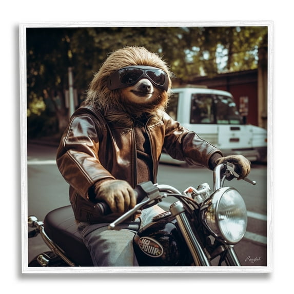 Stupell Industries Biker Animal Portrait Animals & Insects Painting White Framed Art Print Wall Art, 12 x 12