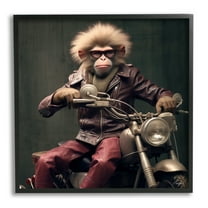 Stupell Industries Biker Monkey Portrait Animals & Insects Painting Black Framed Art Print Wall Art, 12 x 12