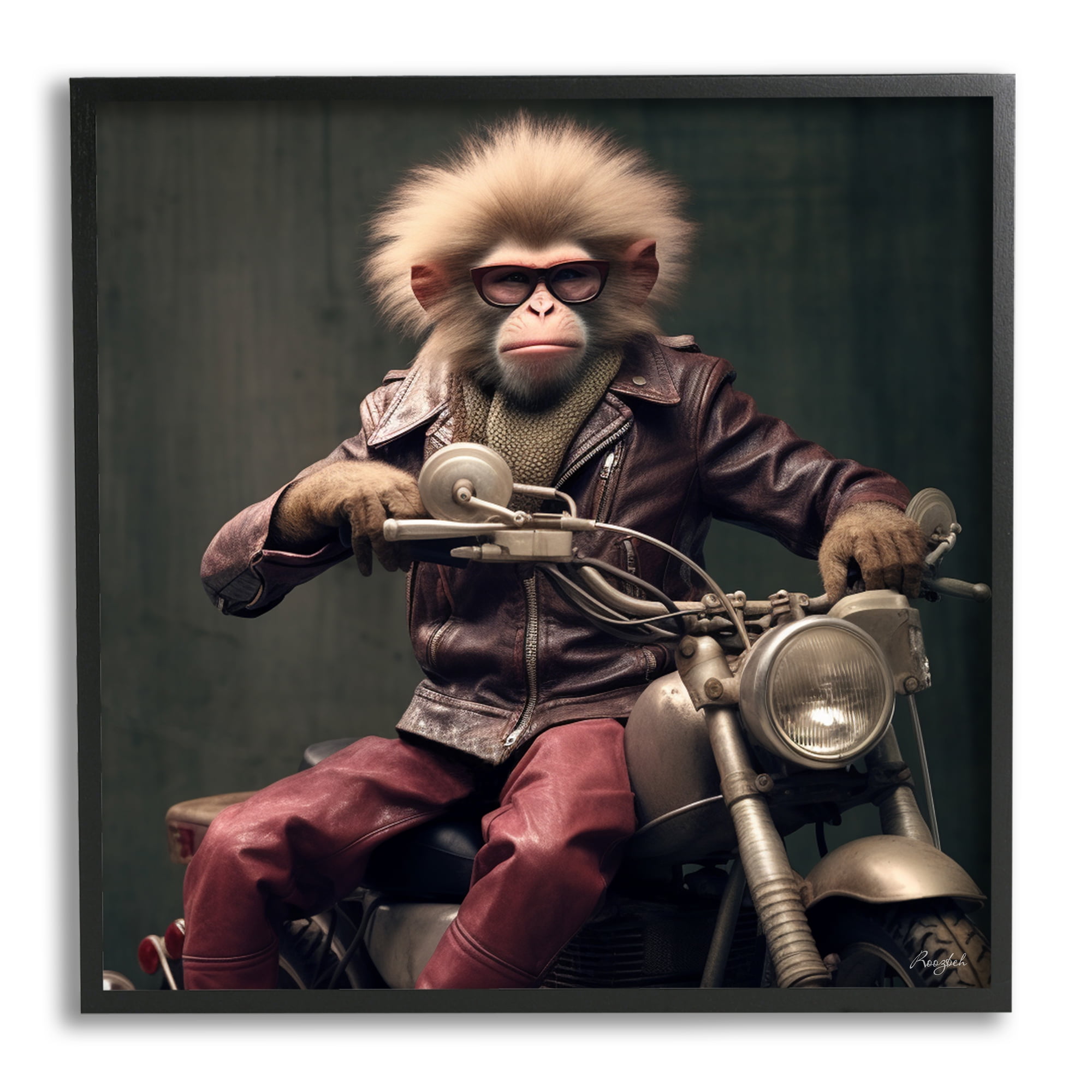 Stupell Industries Biker Monkey Portrait Animals & Insects Painting Black Framed Art Print Wall Art, 17 x 17
