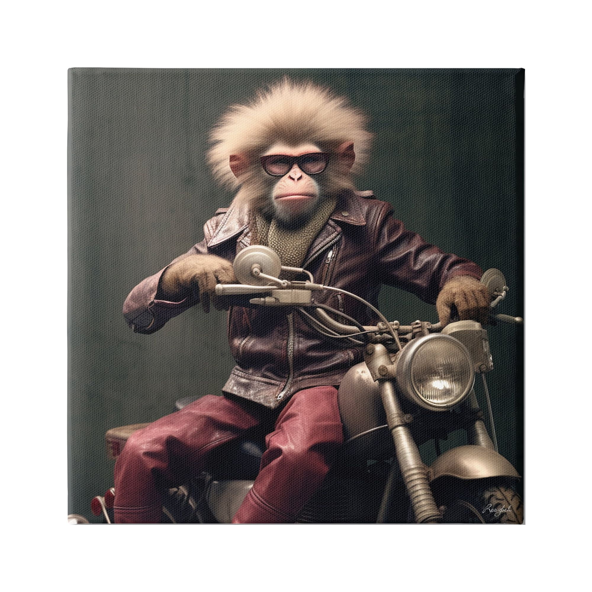 Stupell Industries Biker Monkey Portrait Animals & Insects Painting Gallery Wrapped Canvas Art Print Wall Art, 24 x 24
