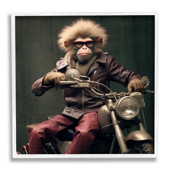 Stupell Industries Biker Monkey Portrait Animals & Insects Painting White Framed Art Print Wall Art, 17 x 17