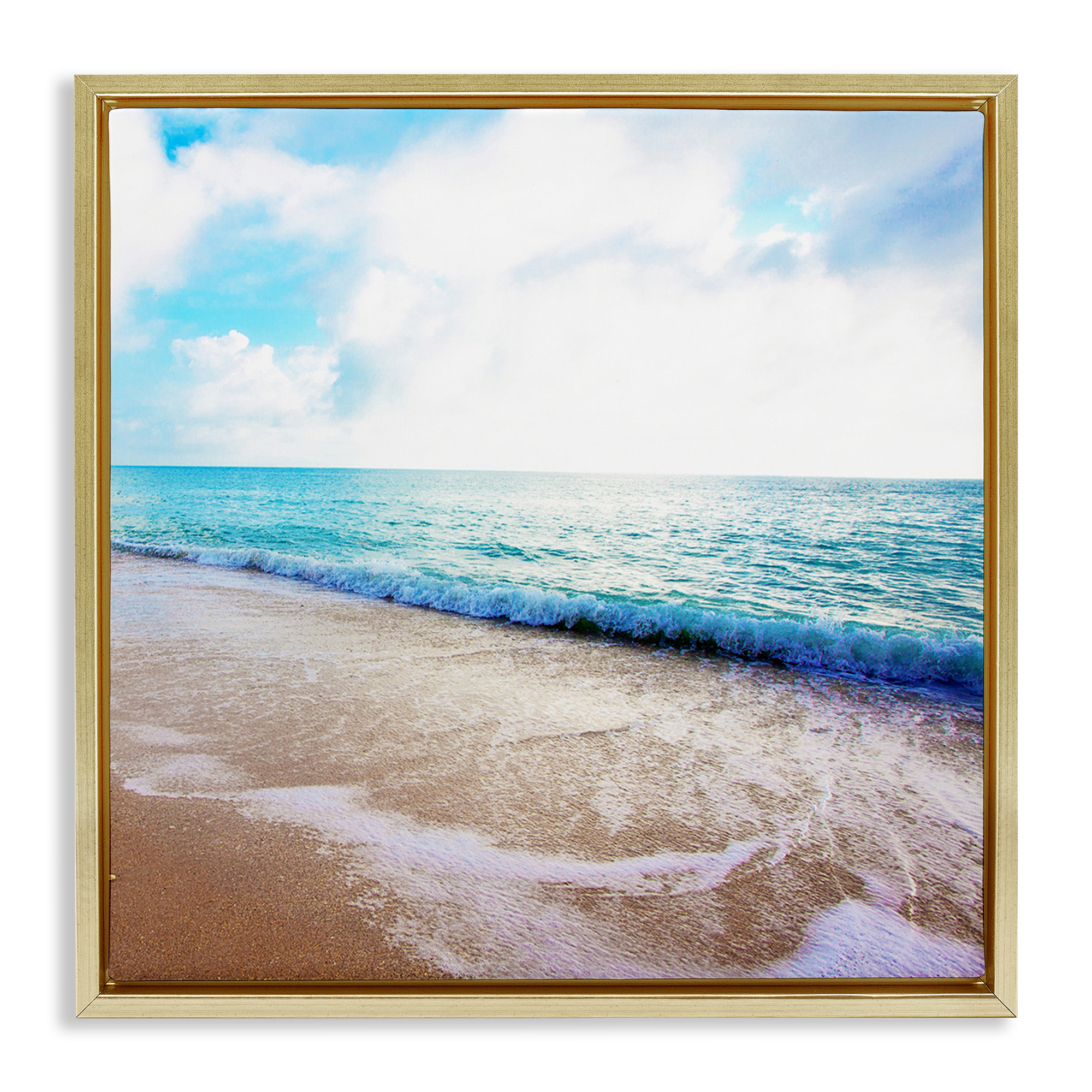 Stupell Industries Billowing Beach Wave Nautical & Beach Photography Gold Floater Framed Canvas Art Print Wall Art, 18 x 18