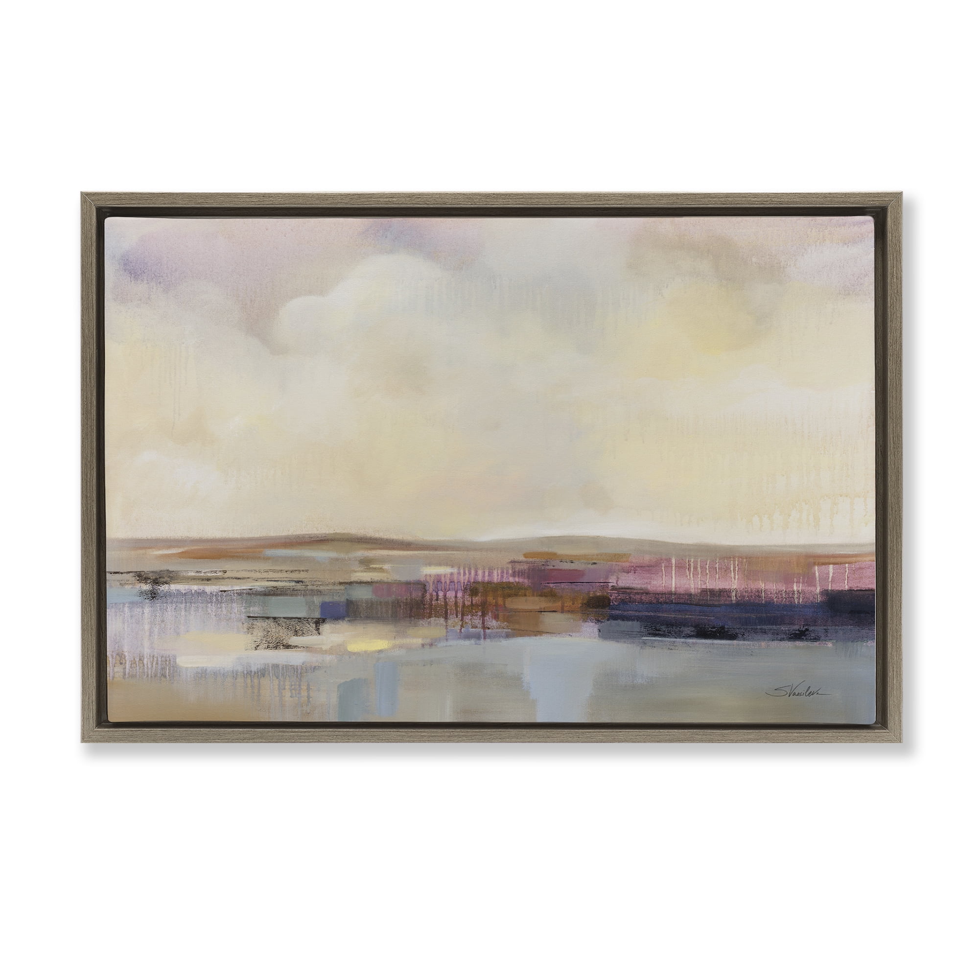 Stupell Industries Billowing Clouds Abstraction Landscape & Nature Painting Brown Floater Framed Canvas Art Print Wall Art, 31 x 21