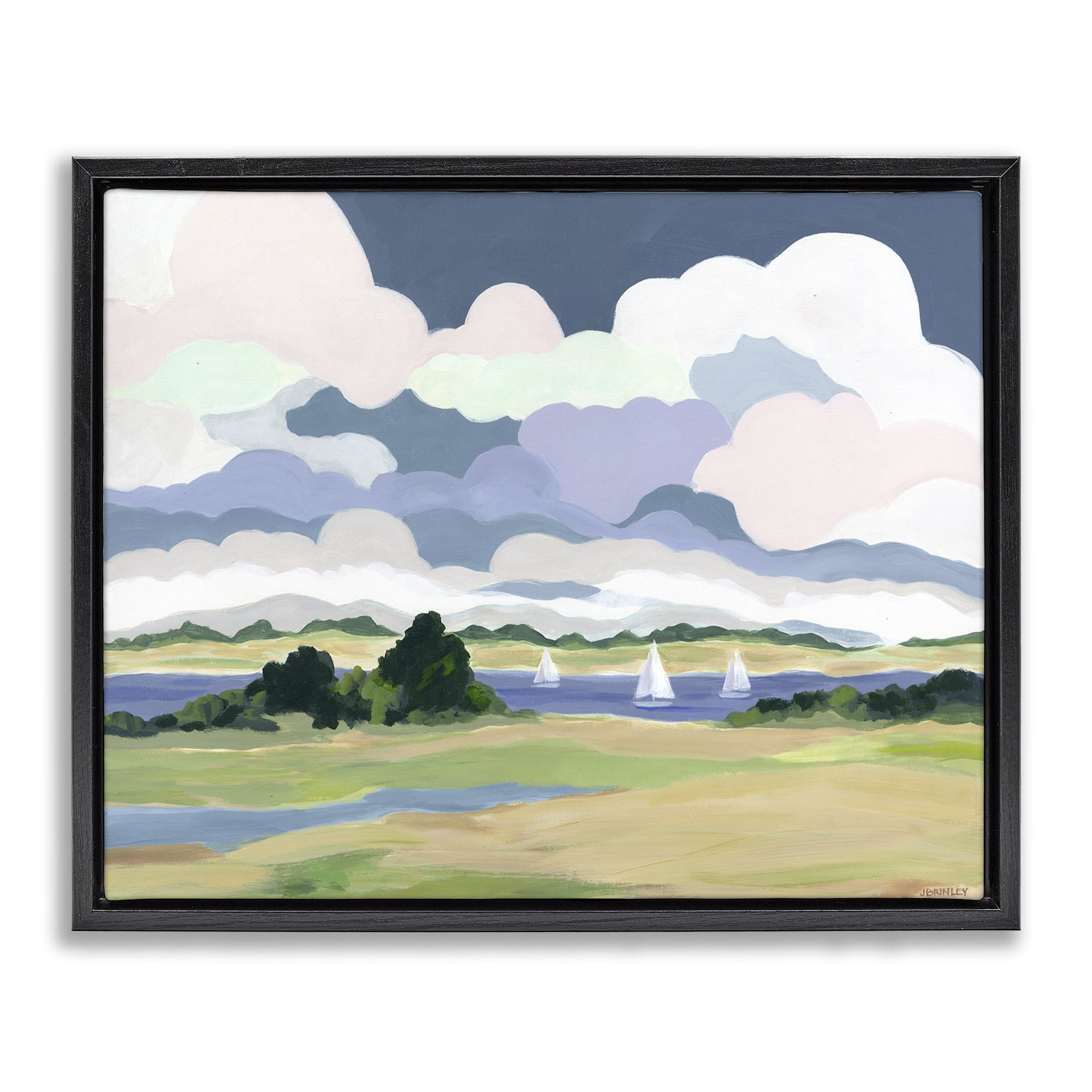 Stupell Industries Billowing Clouds Countryside Landscape & Nature Painting Black Floater Framed Canvas Art Print Wall Art, 31 x 25