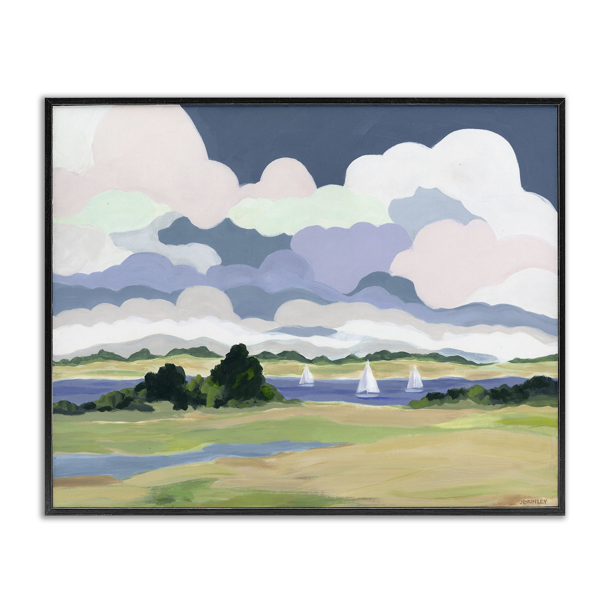 Stupell Industries Billowing Clouds Countryside Landscape & Nature Painting Black Framed Art Print Wall Art, 20 x 16