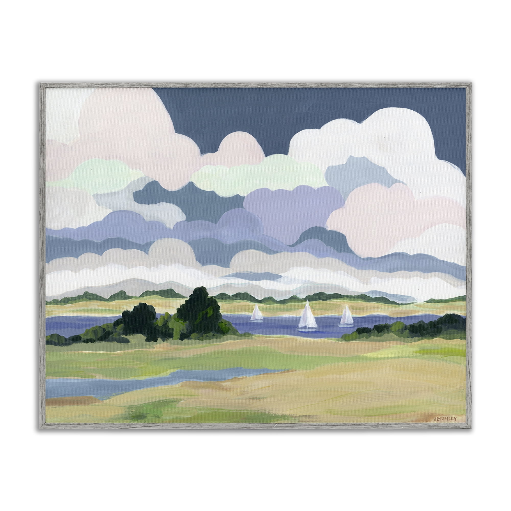 Stupell Industries Billowing Clouds Countryside Landscape & Nature Painting Gray Framed Art Print Wall Art, 20 x 16