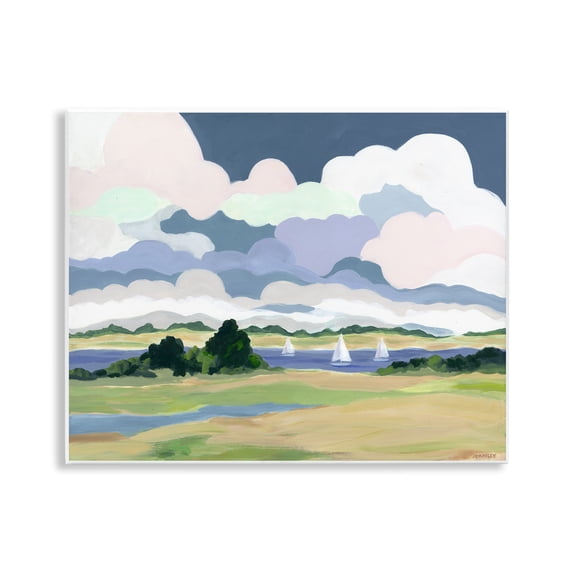 Stupell Industries Billowing Clouds Countryside Landscape & Nature Painting Unframed Art Print Wall Art, 14 x 11