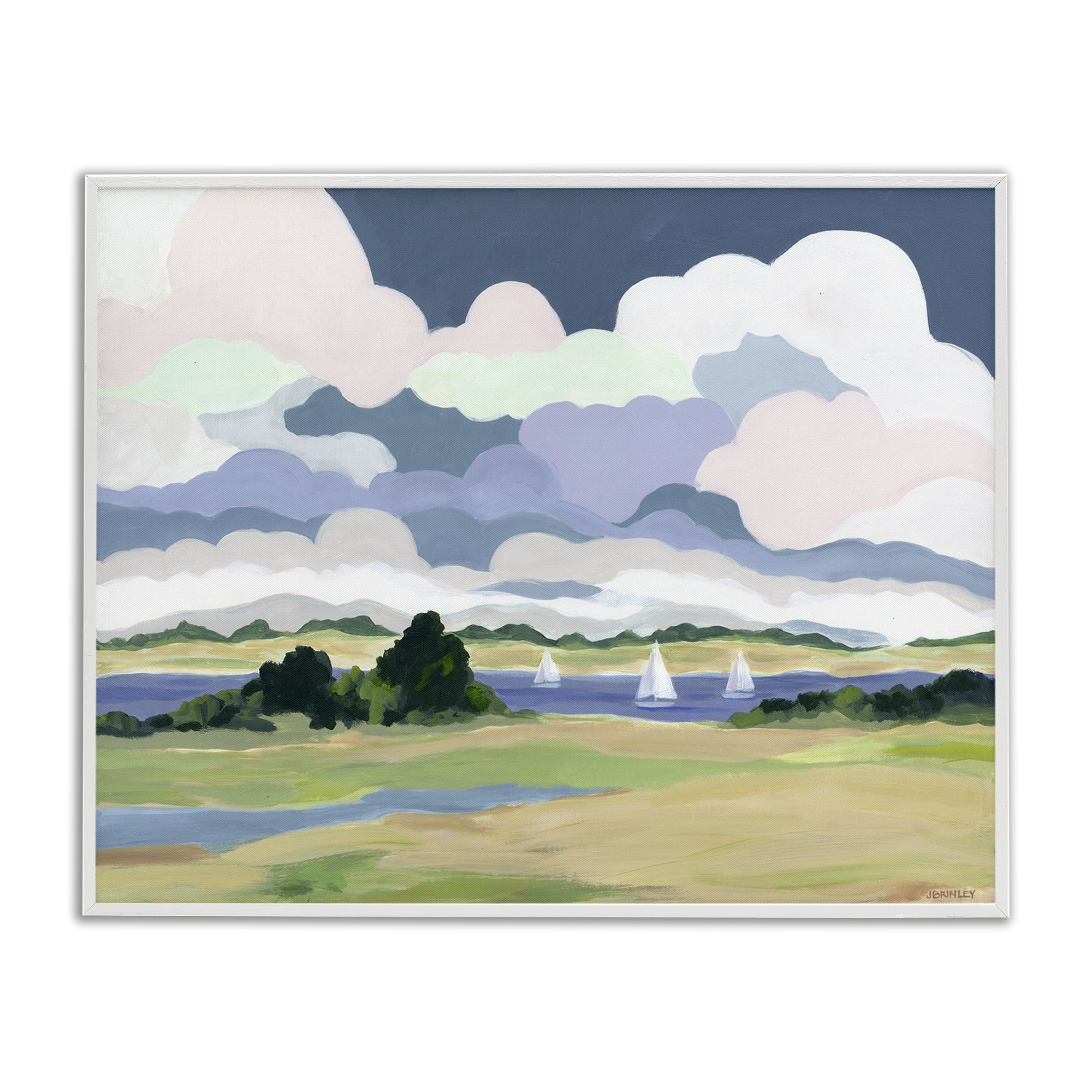 Stupell Industries Billowing Clouds Countryside Landscape & Nature Painting White Framed Art Print Wall Art, 30 x 24