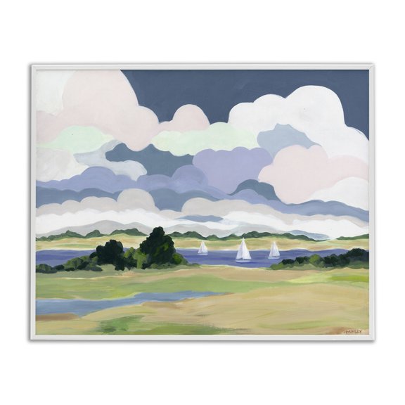 Stupell Industries Billowing Clouds Countryside Landscape & Nature Painting White Framed Art Print Wall Art, 30 x 24