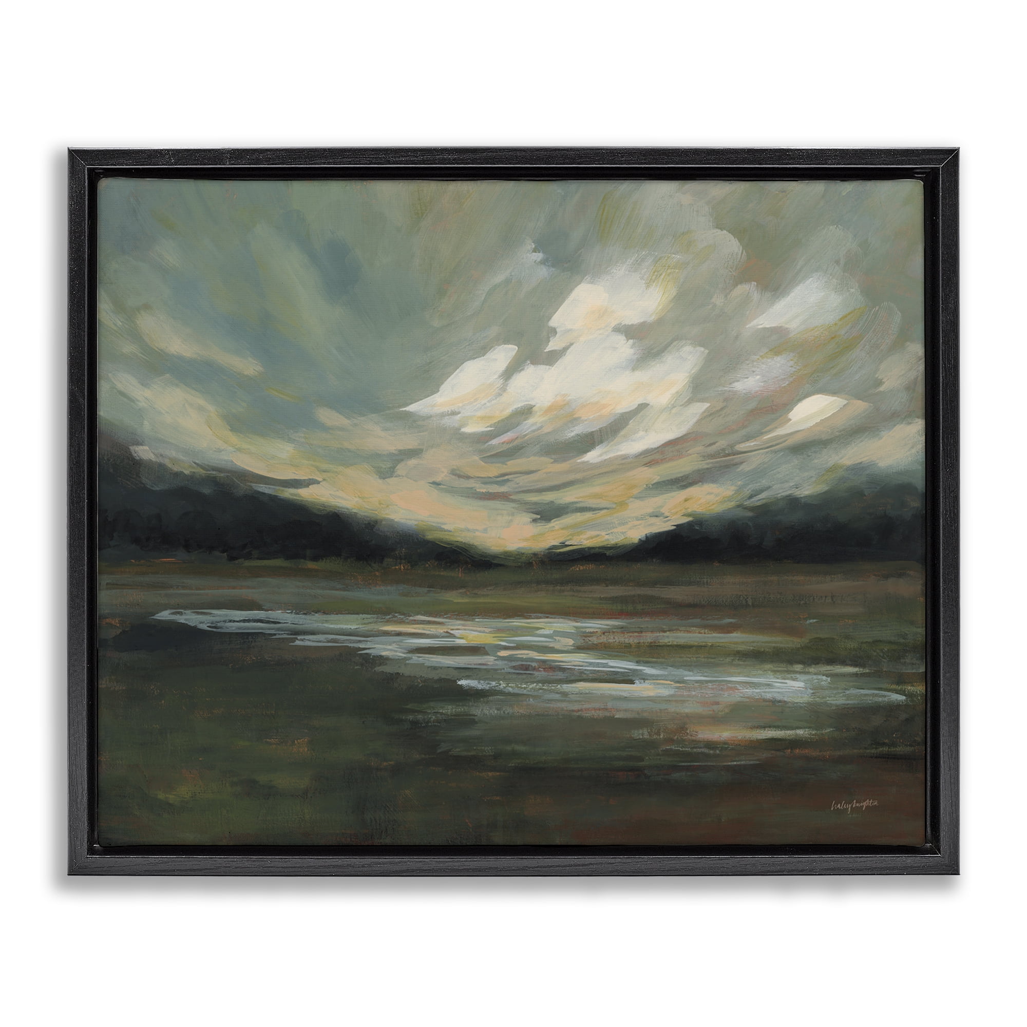 Stupell Industries Billowing Clouds Landscape Landscape & Nature Painting Black Floater Framed Canvas Art Print Wall Art, 31 x 25