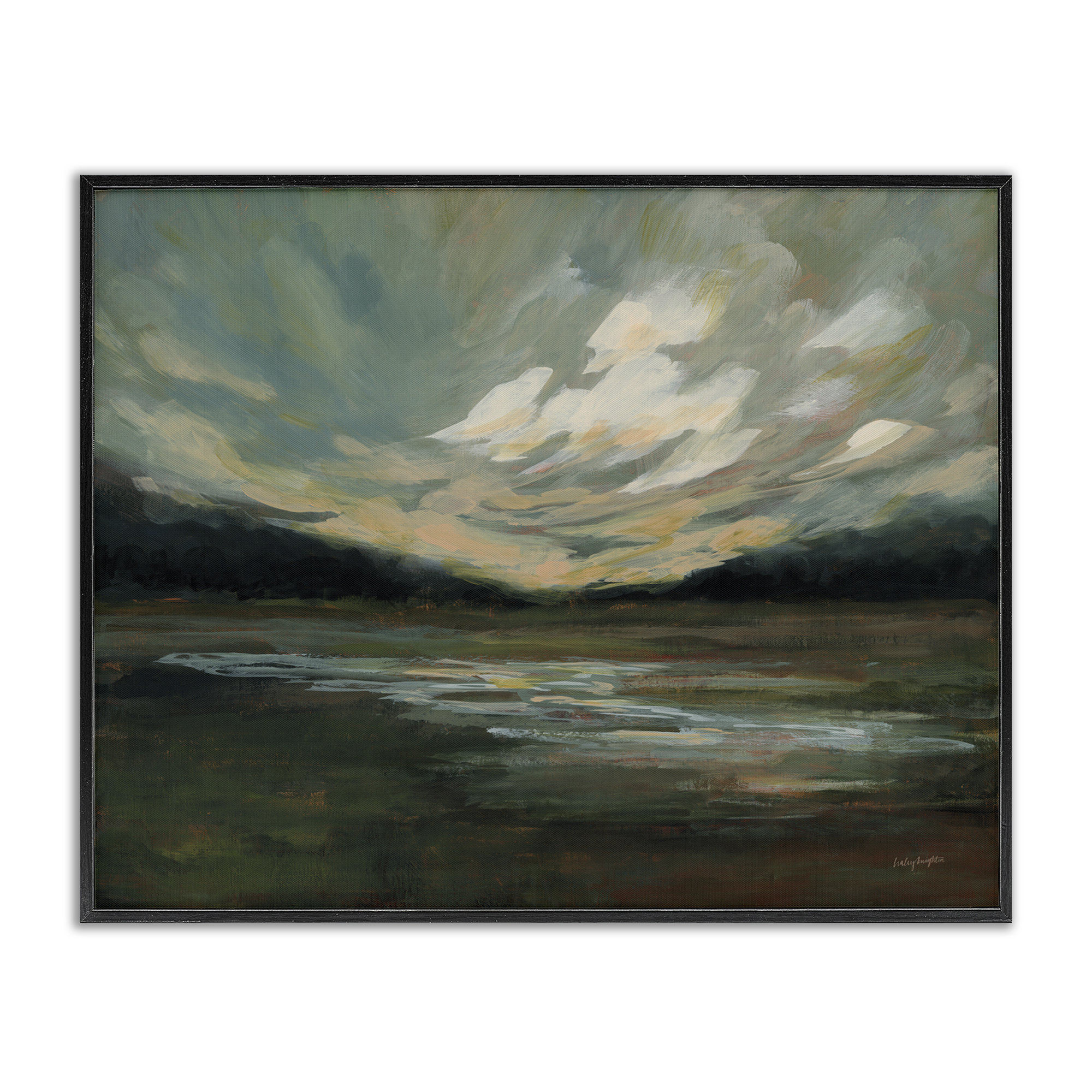 Stupell Industries Billowing Clouds Landscape Landscape & Nature Painting Black Framed Art Print Wall Art, 14 x 11