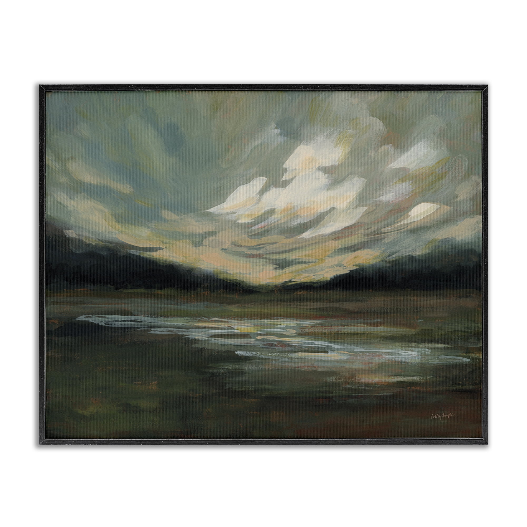 Stupell Industries Billowing Clouds Landscape Landscape & Nature Painting Black Framed Art Print Wall Art, 20 x 16