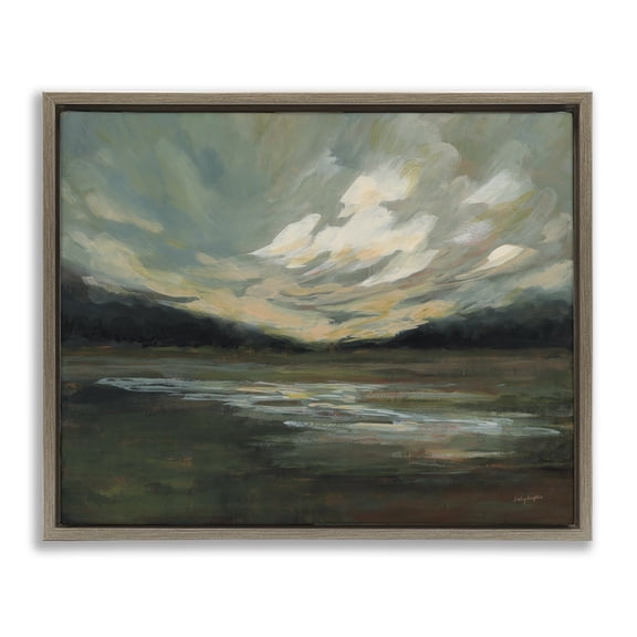 Stupell Industries Billowing Clouds Landscape Landscape & Nature Painting Brown Floater Framed Canvas Art Print Wall Art, 31 x 25