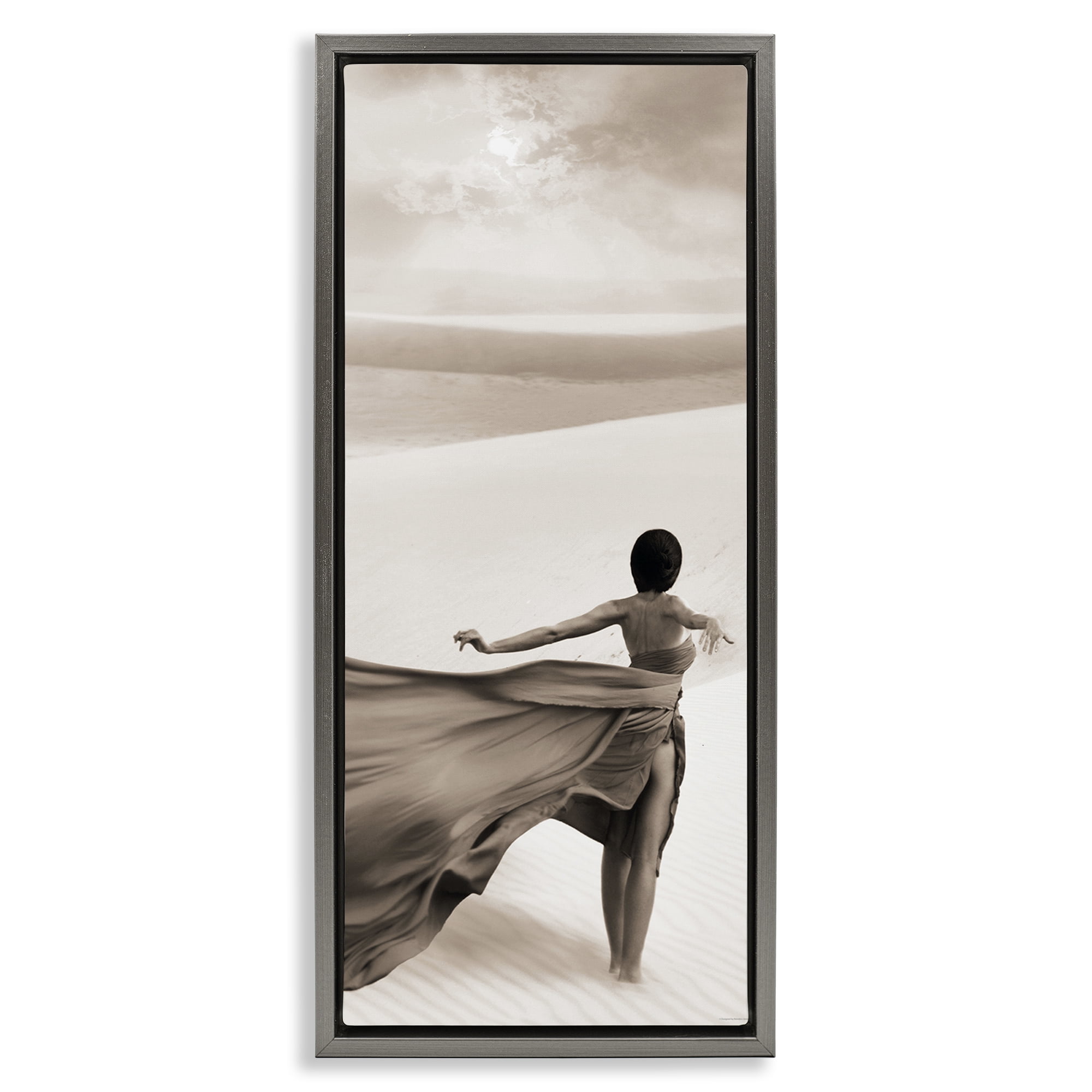 Stupell Industries Billowing Dress in Desert People Painting Gray Floater Framed Canvas Art Print Wall Art, 11 x 25